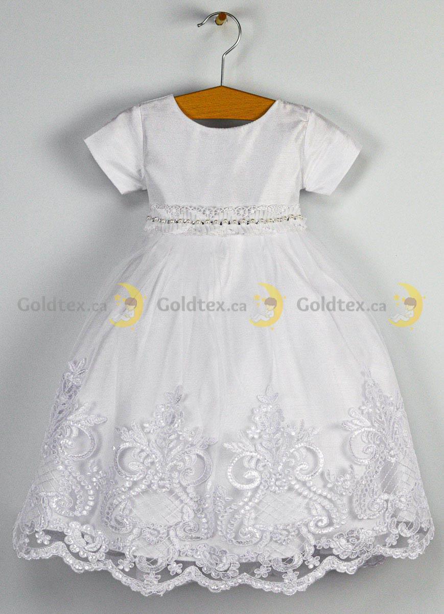 Joy Kids Long Girls Baptism Dress - Elegant White Lace Flower Girl Dress for Church, First Communion & Special Occasions