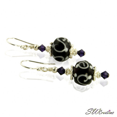 Handmade Dark Purple Lampwork Crystal Beaded Earrings for Women - Elegant Dangle Earrings for Party, Wedding & Evening Wear