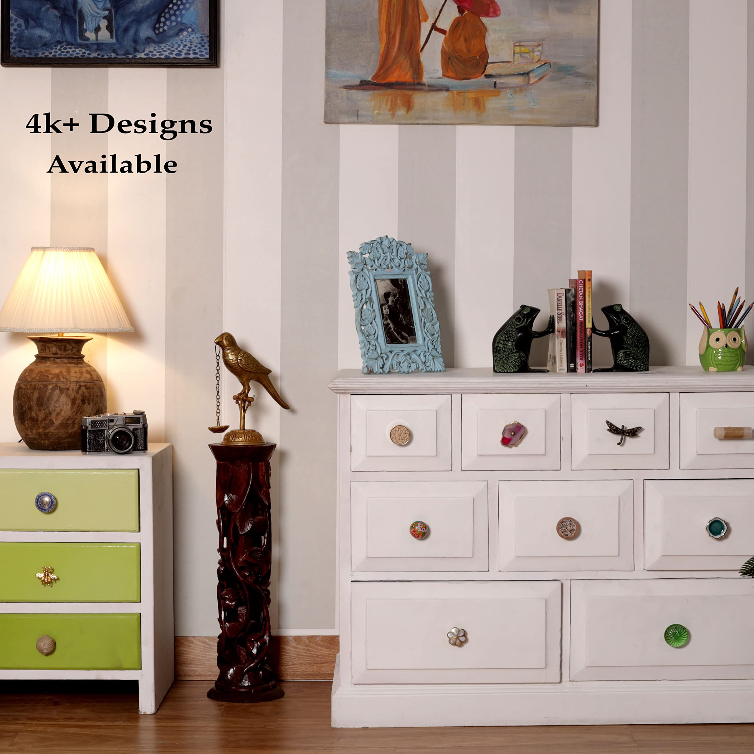 6 Pack Ceramic Floral Drawer Knobs - Silver White Cabinet Pulls for Kitchen, Dresser & Nursery - Decorative Hardware with Luxurious Craftsmanship - Perfect for Kids Room & Home Decor