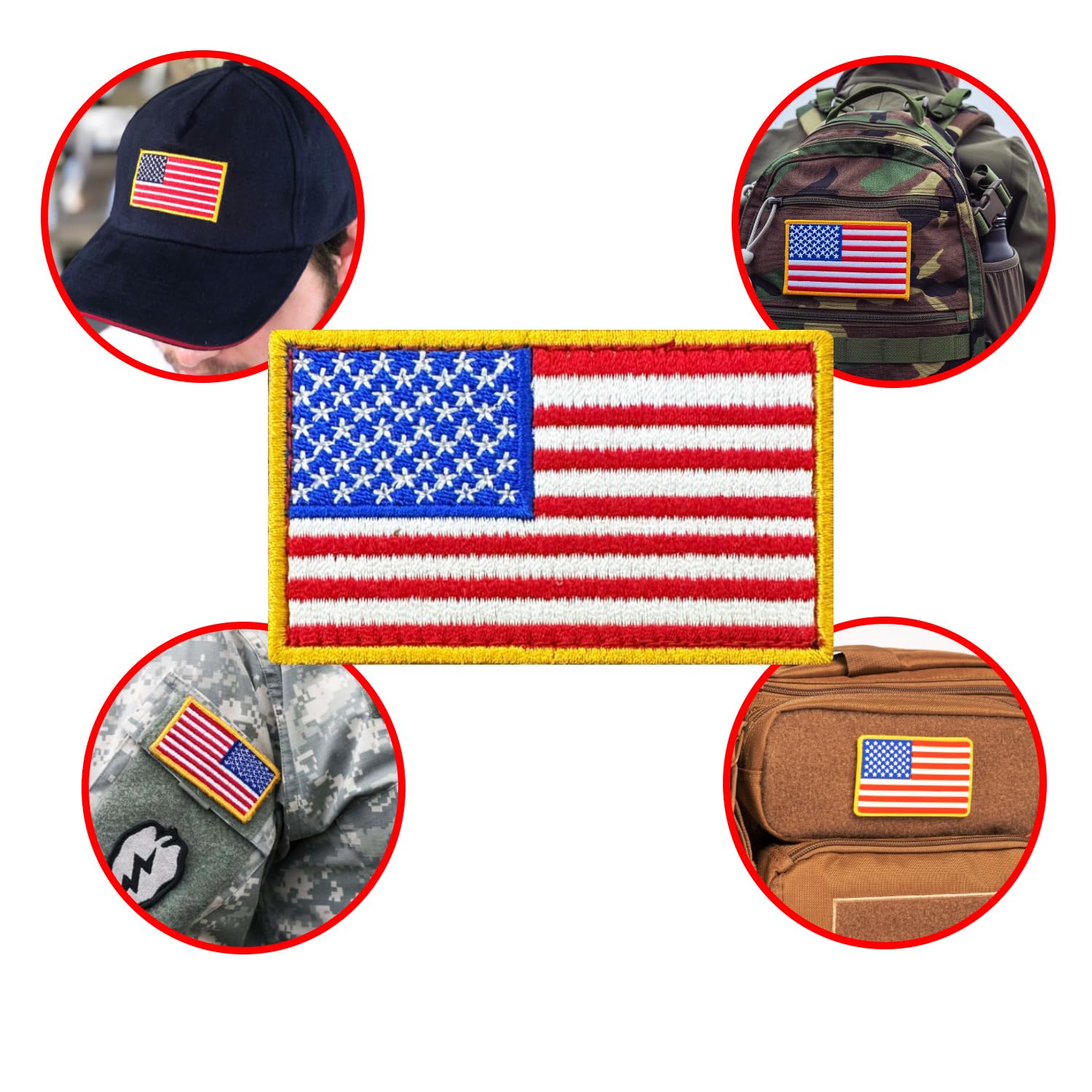 4 Pack Tactical American Flag Patches - USA Flag Embroidered Hook and Loop Backing for Military Uniforms, Backpacks, Caps & Jackets - Durable Red, White & Blue Patriotic Emblems for Army, Outdoor & Everyday Use