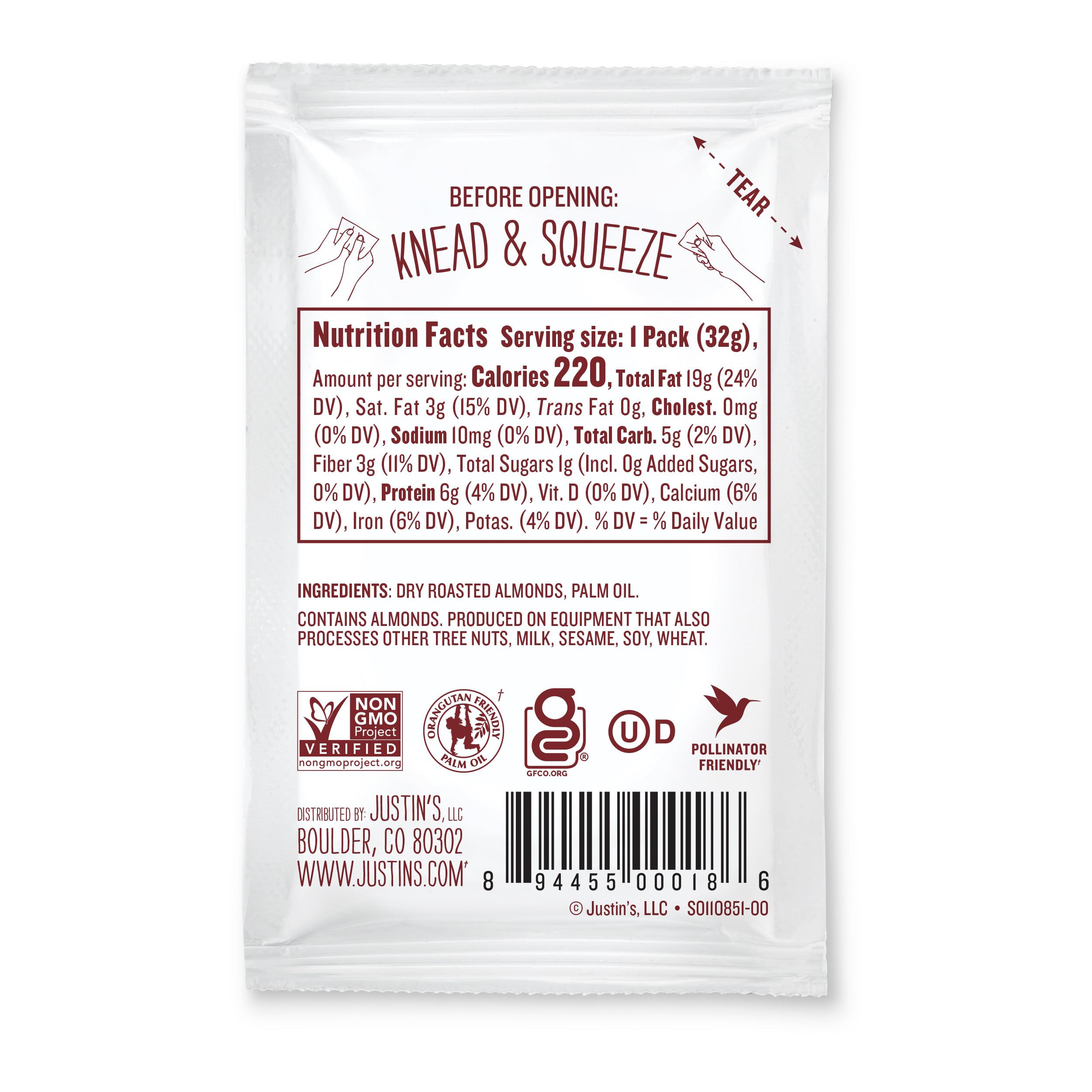 Justin's Classic Gluten-Free Almond Butter Squeeze Packs, 1.15oz (10 Pack) - Healthy On-The-Go Snack for Hiking, School Lunches & Keto Diet