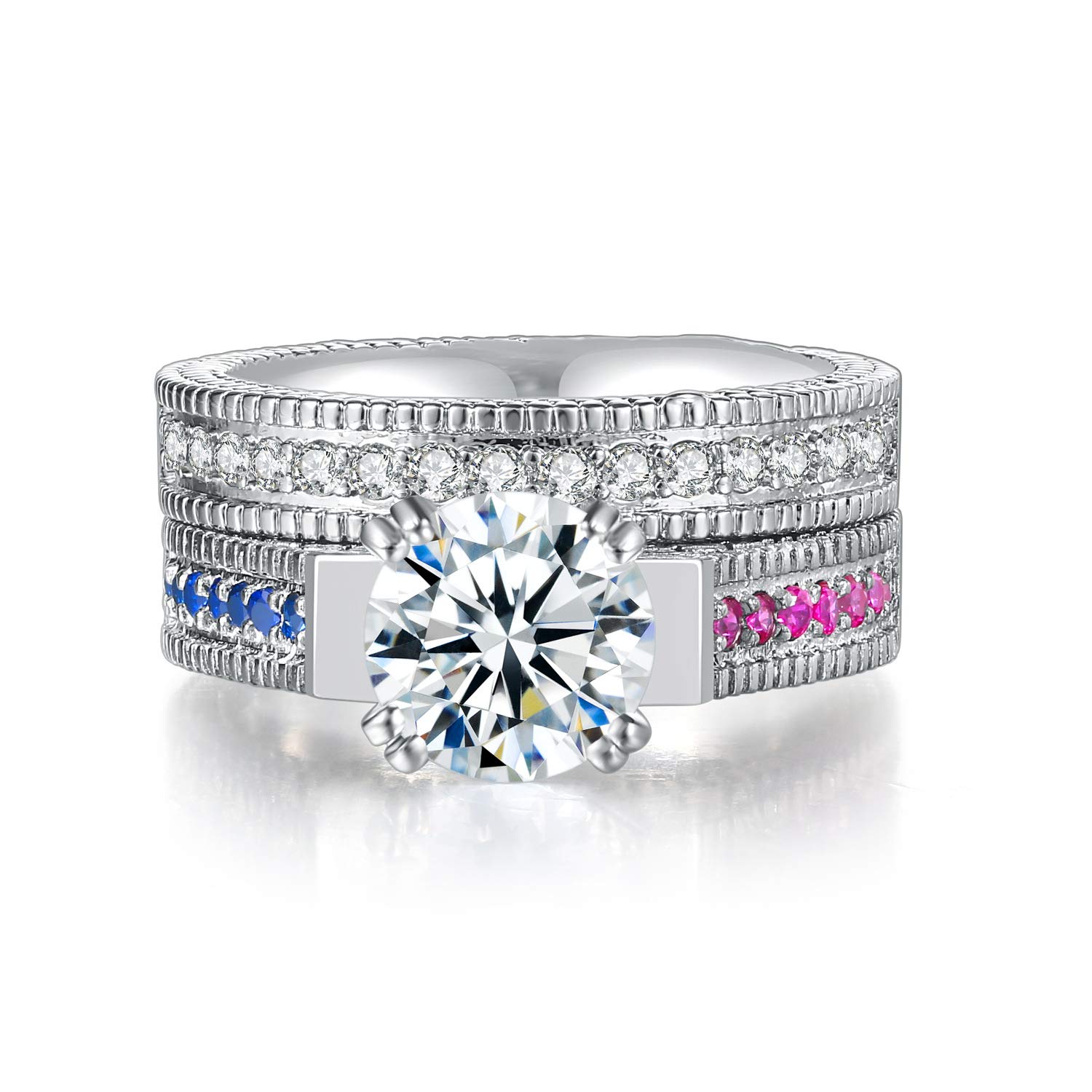 2ct Round Cut Cubic Zirconia Diamond Ring - Shiny Colorful S925 Sterling Silver Wedding Engagement Bridal Set for Women | Perfect for Anniversary, Proposal & Special Occasions