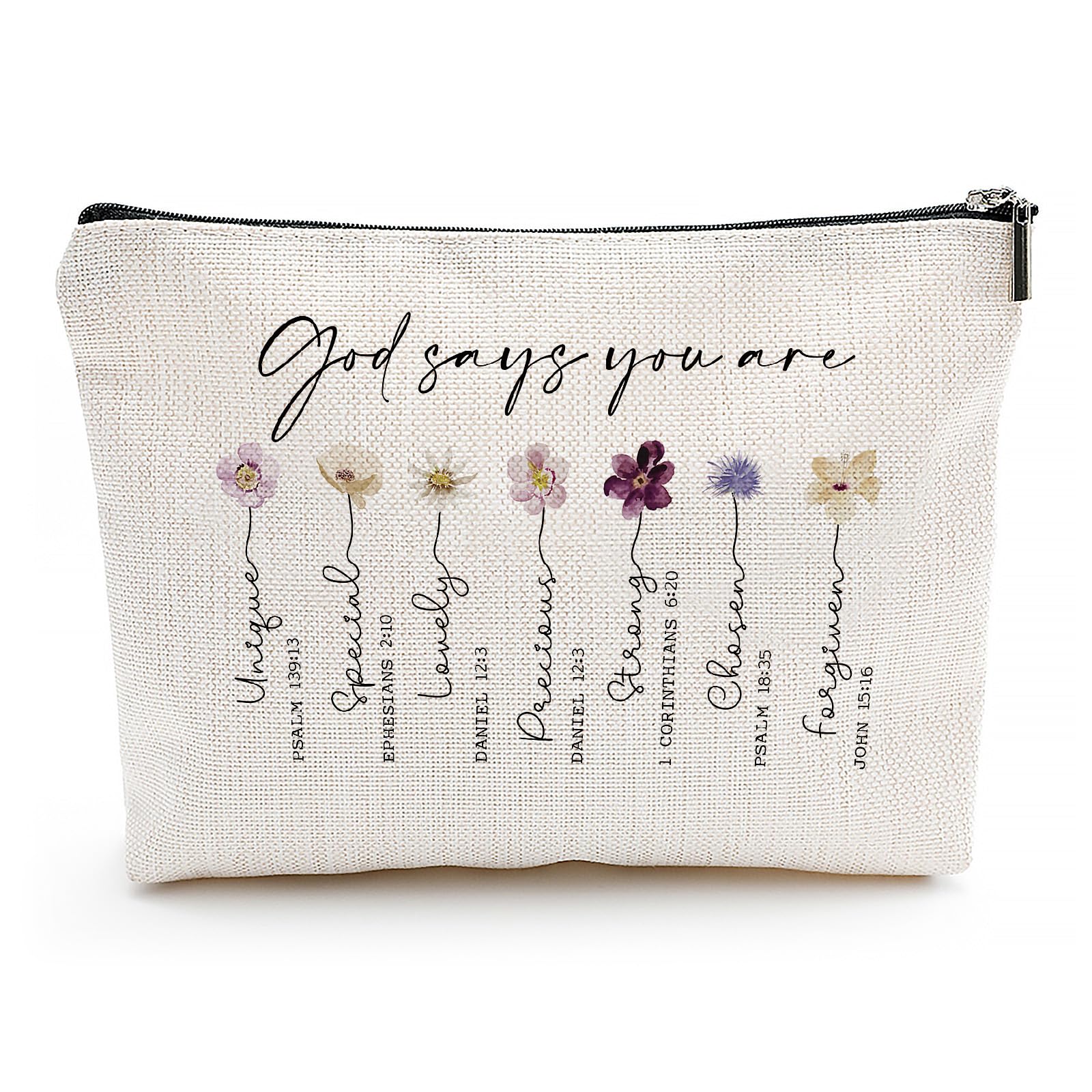 Christian Inspirational Bible Verse Makeup Bag for Women - Floral Religious Cosmetic Case with God Says You Are Quote - Perfect Sister & Friend Gift, Christian Affirmations Present, Birthday Gift Idea for Church, Bible Study & Daily Encouragement