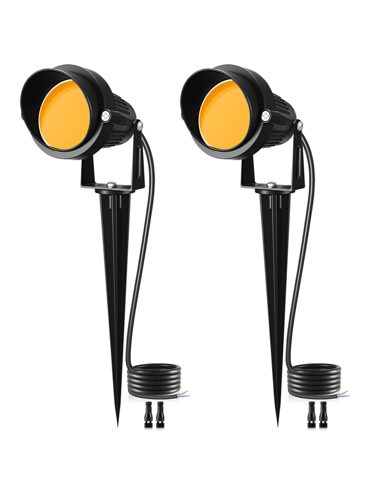 DOREIO 15W Low Voltage Landscape Lights with Wire Connectors - 12V 24V Outdoor LED Landscape Lighting Spotlights for Garden, Pathway, Wall, Tree - IP66 Waterproof 3000K Warm White Light (2 Pack) - Perfect for Backyard, Patio, Driveway and Landscape Decor