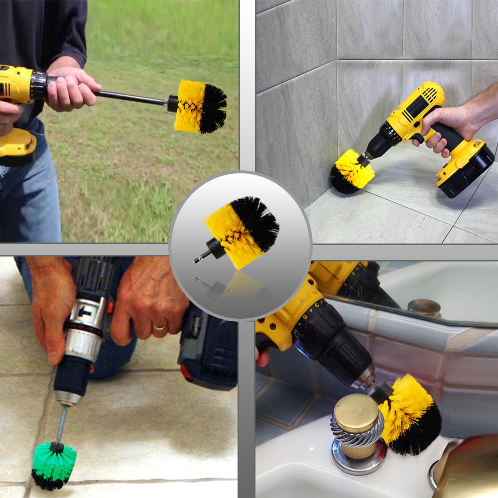 HIFROM 2in 3in 5in Drill Brush Set - Soft Medium Power Scrubber Attachment for Deep Cleaning | Bathroom Tile, Shower Grout, Kitchen, Pool, Glass, Carpet & Upholstery | Multi-Surface Cleaning Tool for Home & Car Detailing