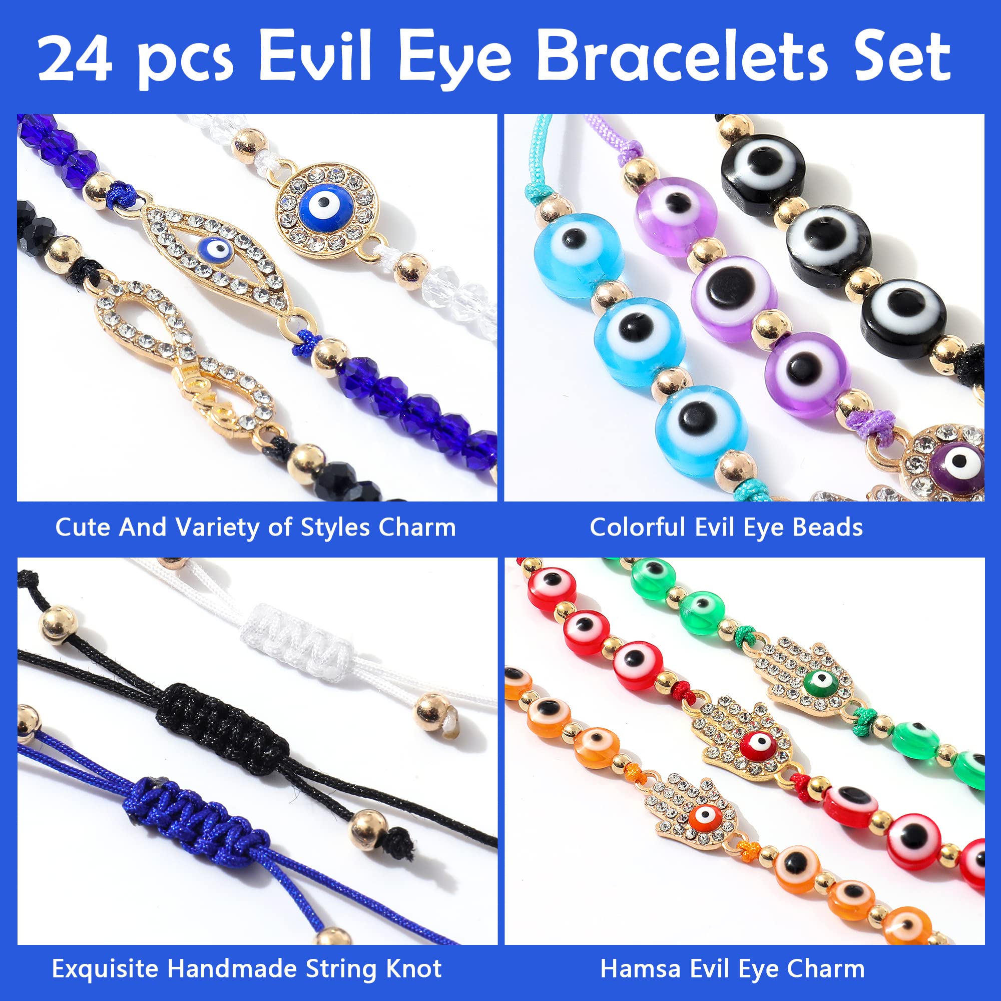 24/12 Pcs Evil Eye Protection Bracelet Set - Hamsa & Mexican Evil Eye Bracelets for Women, Girls & Boys - Gold Evil Eye Anklets & Jewelry Gift for Good Luck & Positive Energy - Perfect for Daily Wear, Spiritual Protection & Fashion Accessories