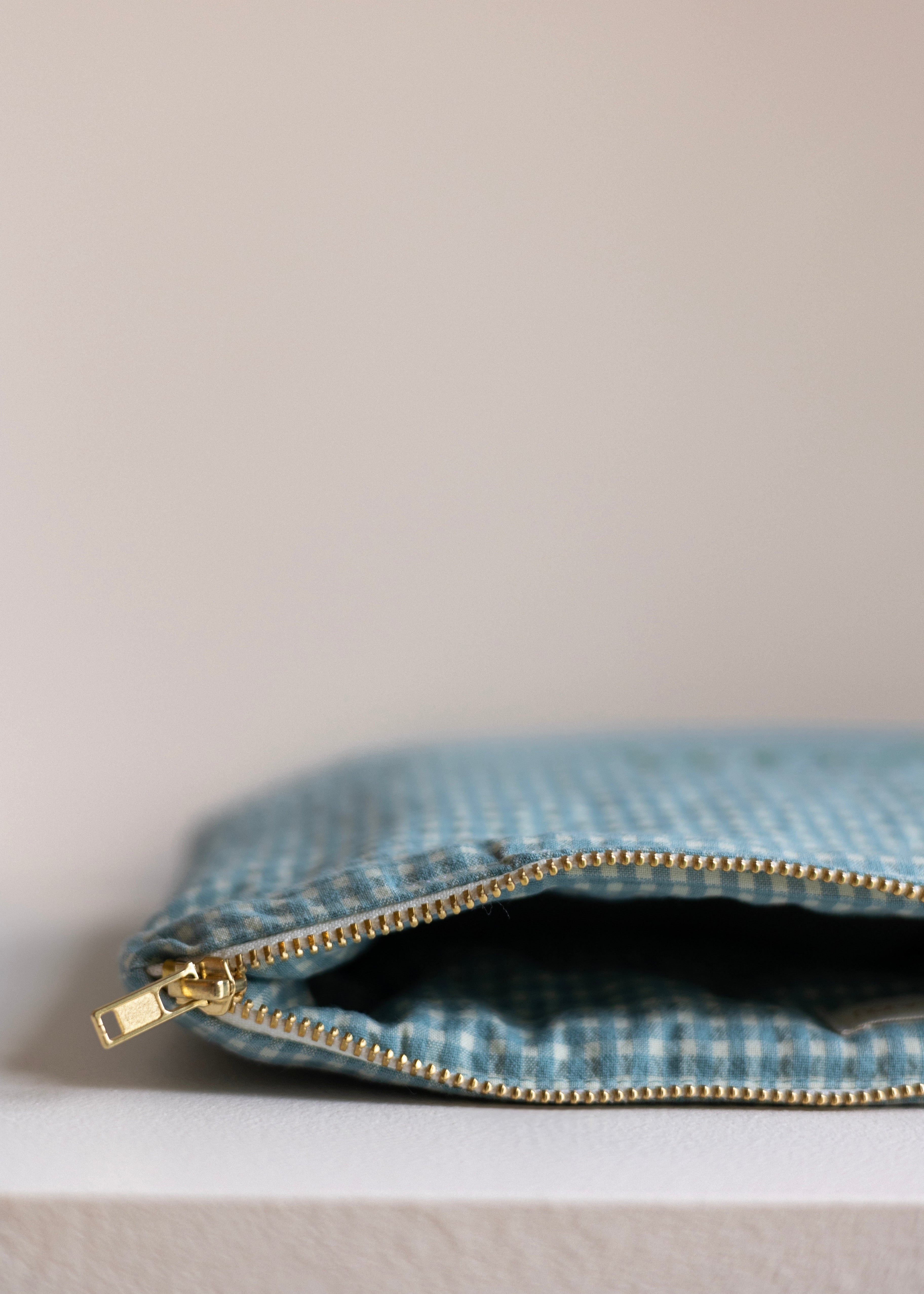 Waterproof Zippered Pouch - Vichy Blue Pattern Travel Organizer for Makeup, Electronics & Toiletries | Perfect for Gym, Office & Travel Accessories