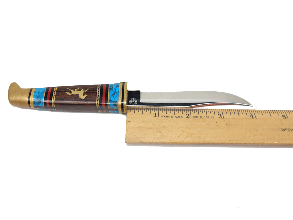 Authentic Navajo Handmade Buck Custom Knife by Artist Dave Yellowhorse - Fixed Blade with Inlaid Turquoise - Perfect for Collectors, Outdoor Adventures & Native American Art Display