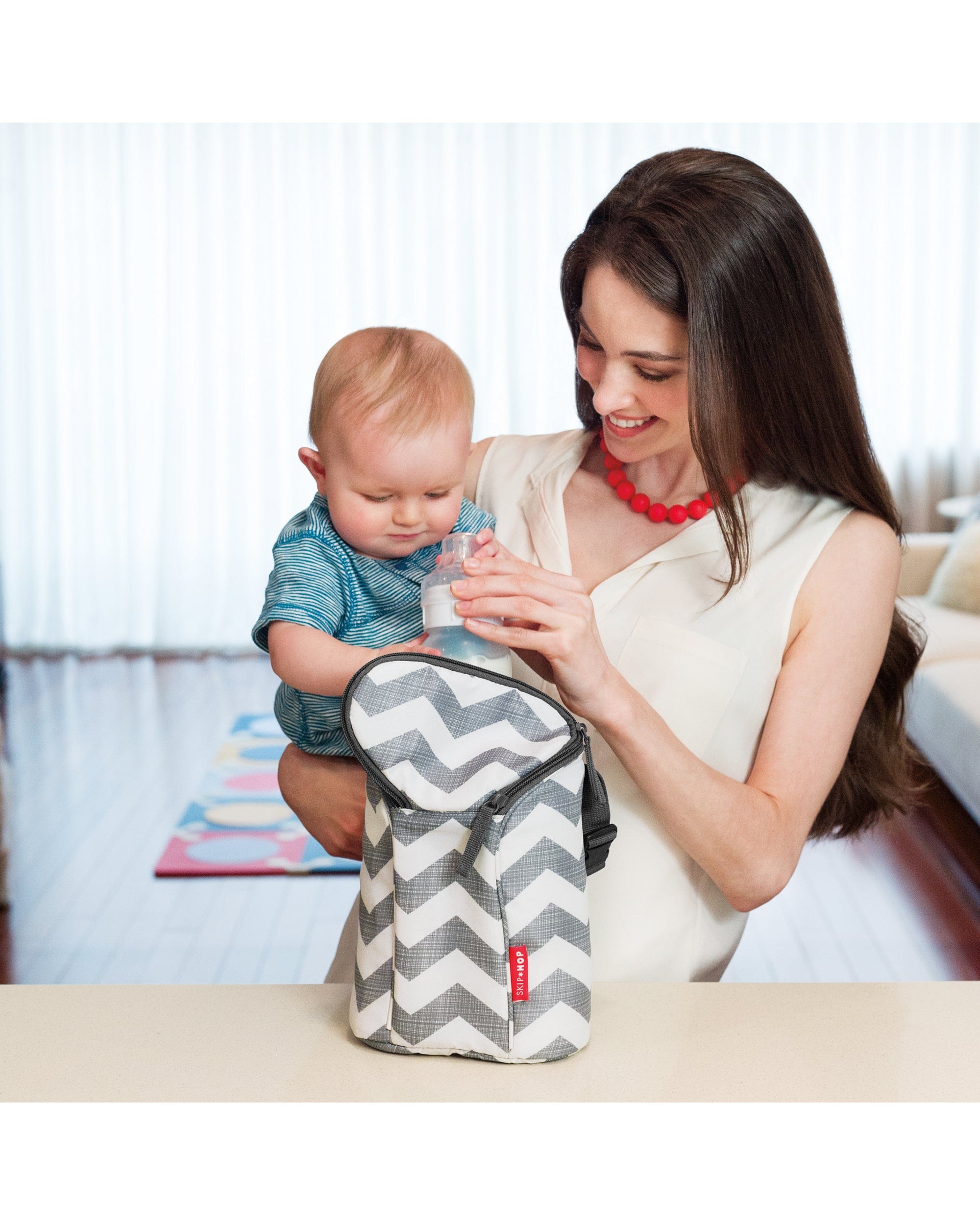 Skip Hop Grab & Go Double Bottle Bag - Insulated Baby Bottle Holder for Twins, Perfect for Daycare, Travel & On-the-Go Parents - BPA-Free & Leak-Proof Design
