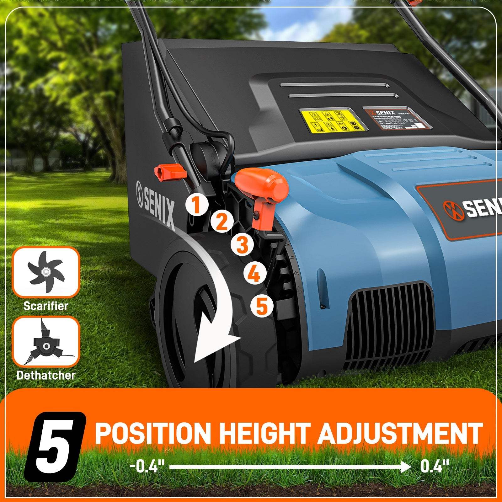 SENIX 13 Amp 15 Inch Corded Electric Dethatcher and Scarifier Combo - Perfect for Lawn Aeration, Thatch Removal, and Grass Revitalization