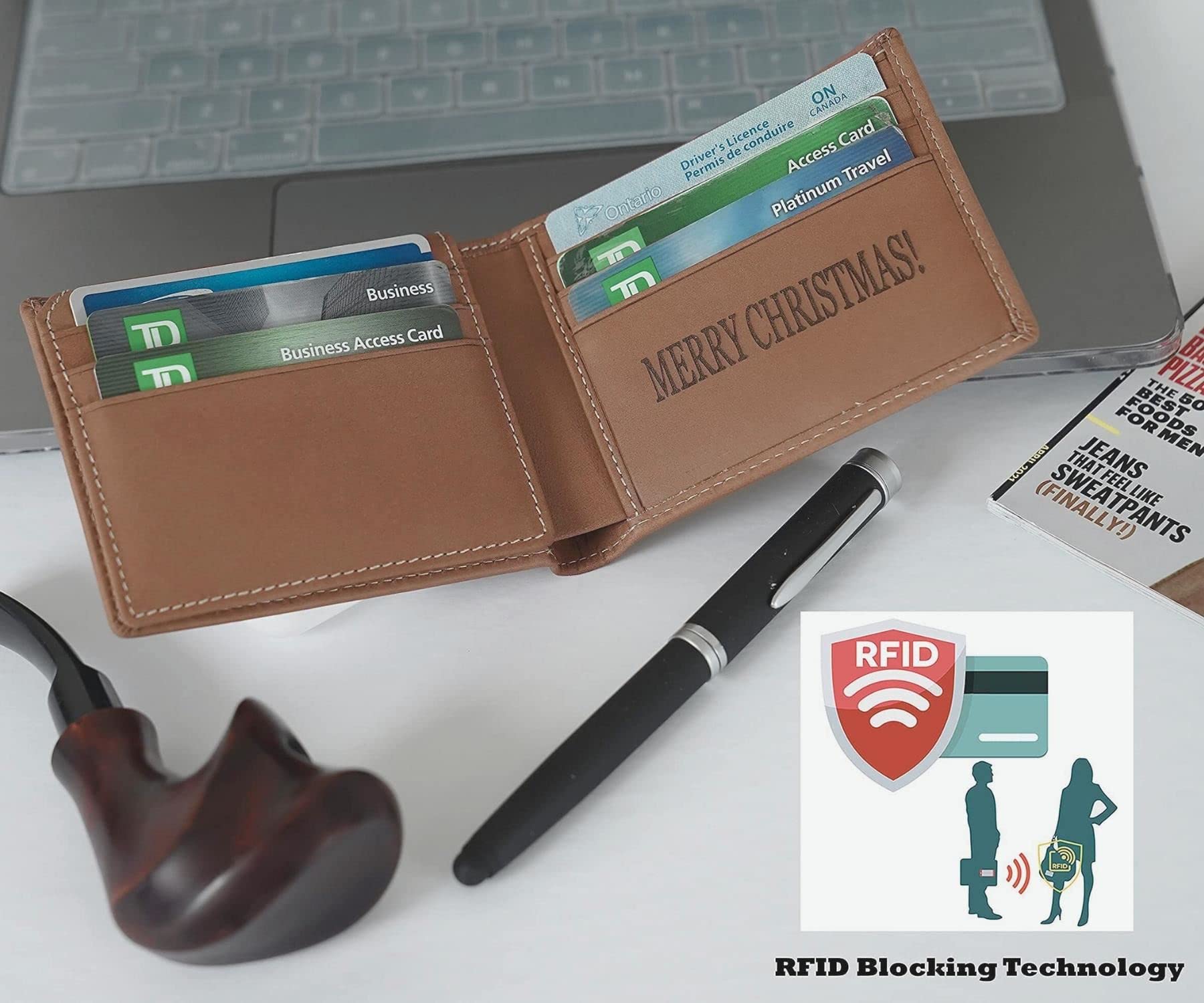 Premium Genuine Leather RFID Blocking Bifold Wallet for Men - Personalized Engraved ID Window - Luxury Gift Box (Brown) | Ideal for Everyday Carry, Business Travel & Father's Day Gifts