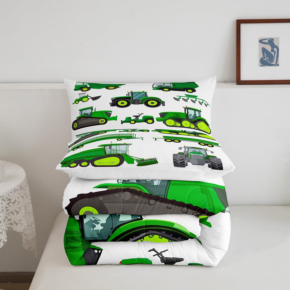 Kids Construction Truck Comforter Set Full Size - Boys Tractor & Excavator Bedding, Farm Machinery & Crane Quilt for Boys Girls Teens - Perfect for Construction Theme Bedrooms & Playrooms