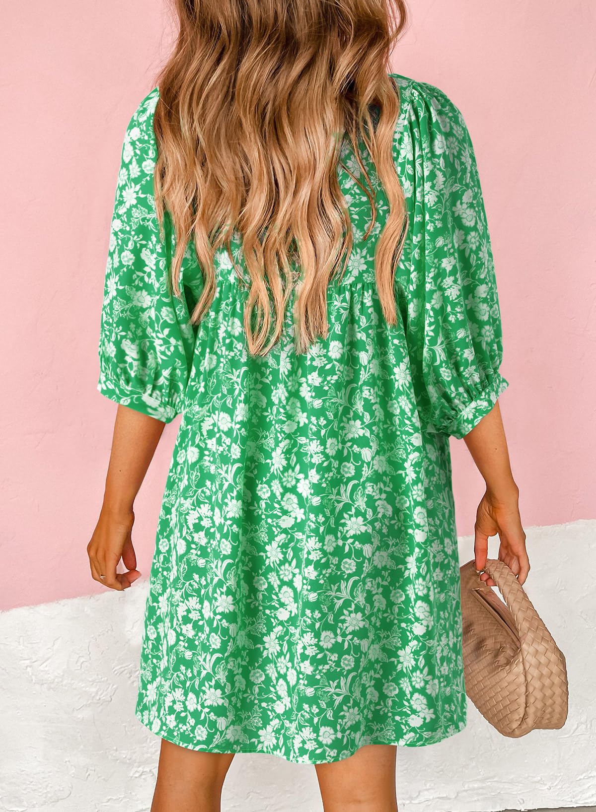 Dokotoo Women's Summer Dresses 2025 - Boho Floral Print Chiffon Mini Dress with V Neck & Lantern Sleeves | Beach Vacation Sundress, Casual Outing & Party Wear