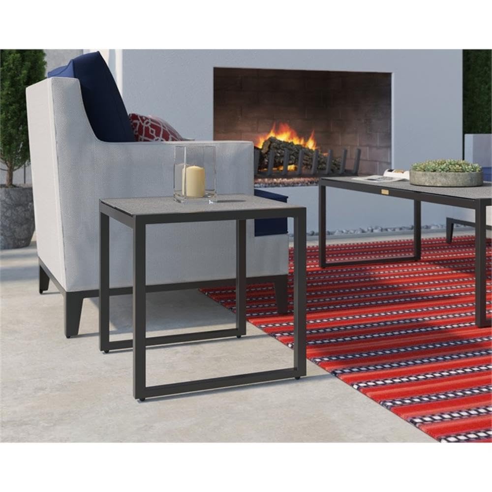 Tommy Hilfiger Hampton Outdoor Side Table with Gray Pebbled Glass - Patio, Garden, Poolside Decor for Outdoor Living Spaces