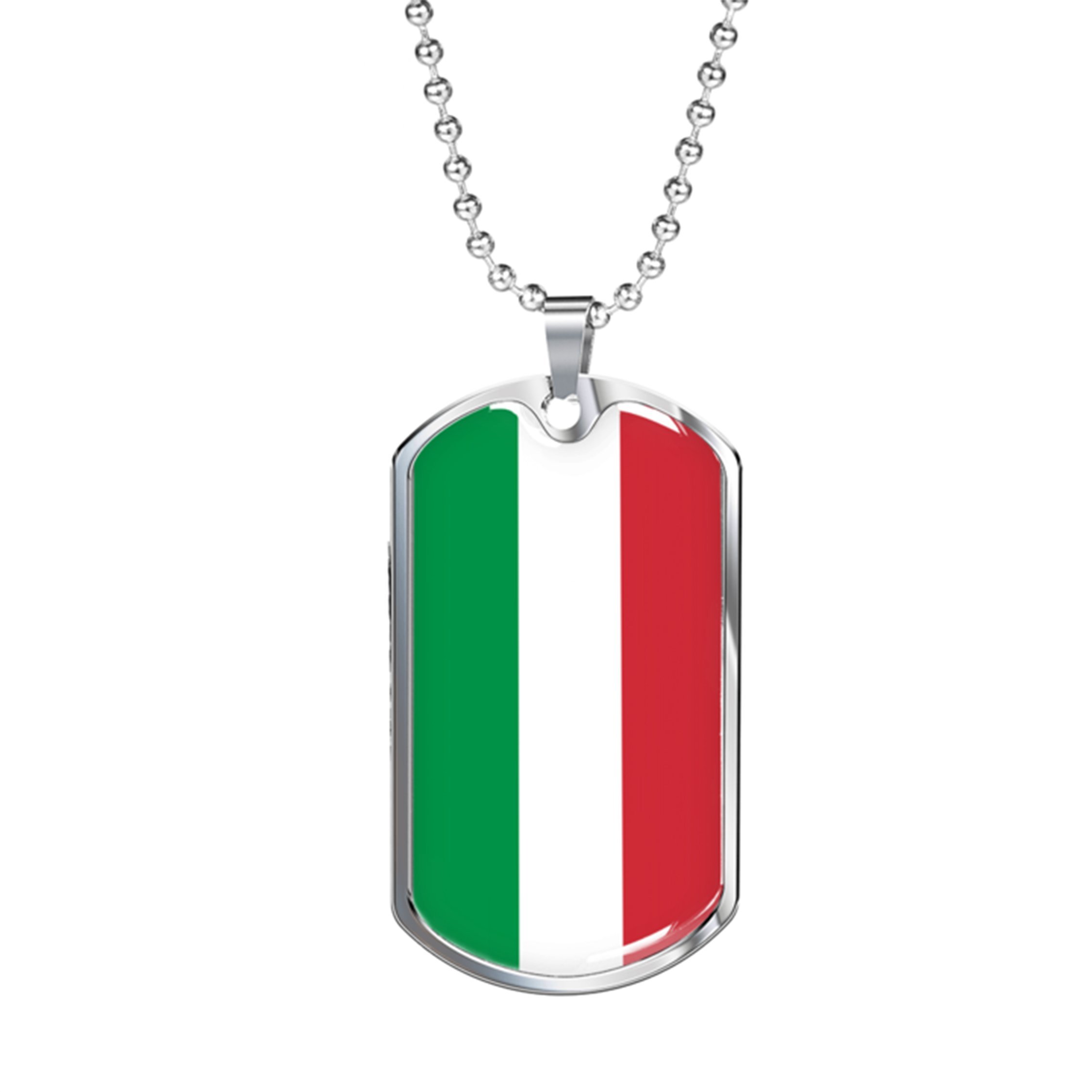 Italian Flag Dog Tag Necklace - Silver Military Chain with Glass Dome Pendant - 24