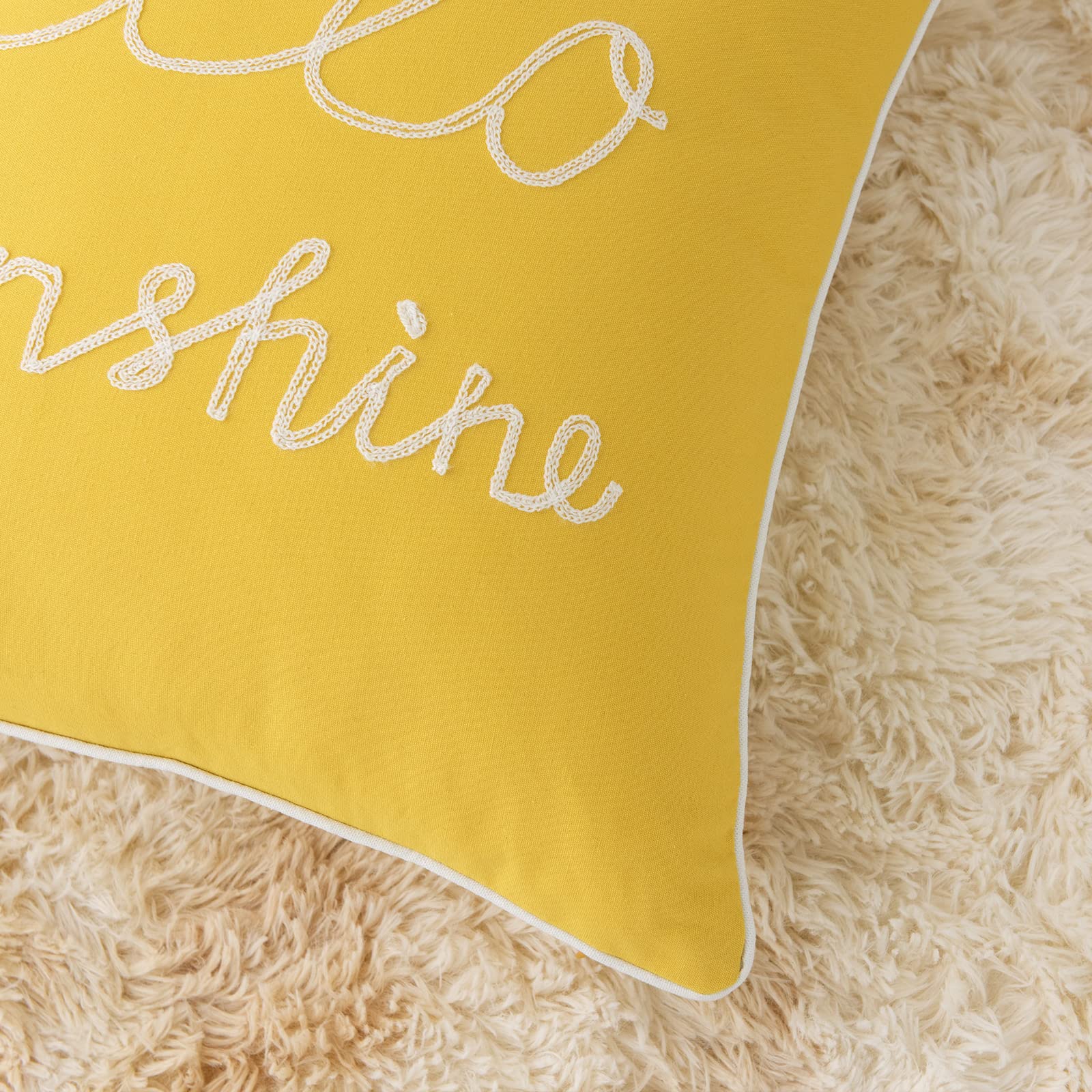 YIcabinet Set of 2 Soft Solid Decorative Square Throw Pillow Covers 18x18 Inch - Yellow Hello Sunshine Pattern for Sofa, Bedroom, Car & Outdoor Patio - Perfect for Home Decor, Living Room Accents and Cozy Comfort