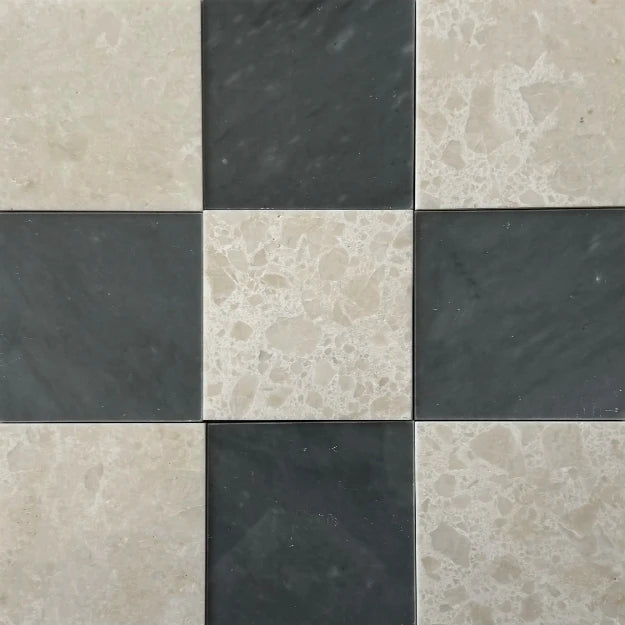 Premium Bardiglio Imperial & White Pearl Checkerboard Tiles - Polished or Honed Finish for Kitchen Backsplash, Bathroom Flooring & Luxury Interior Design
