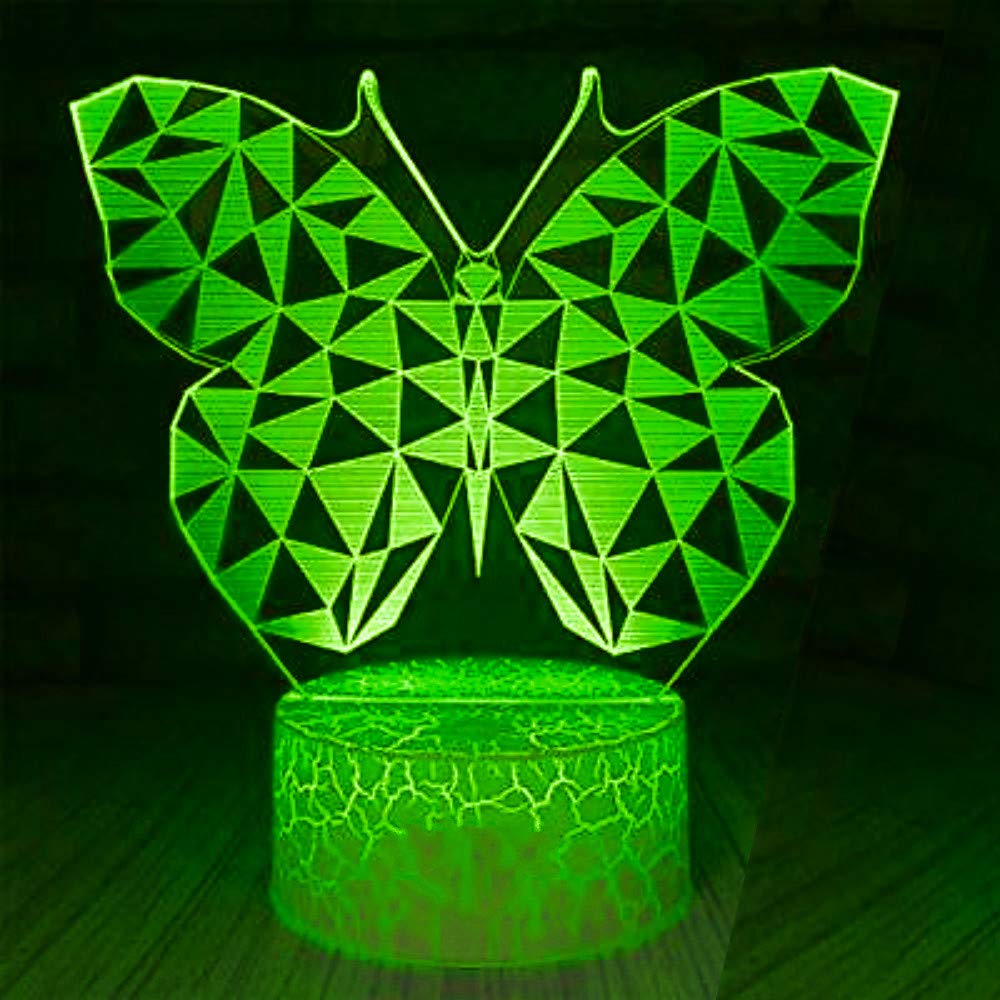 3D Butterfly Night Light LED Touch Switch Table Lamp - 7 Color Changing Optical Illusion Desk Decor for Kids Room, Nursery, Birthday Gift, Christmas Home Decoration (Perfect for Bedside, Study Desk & Gift Giving)