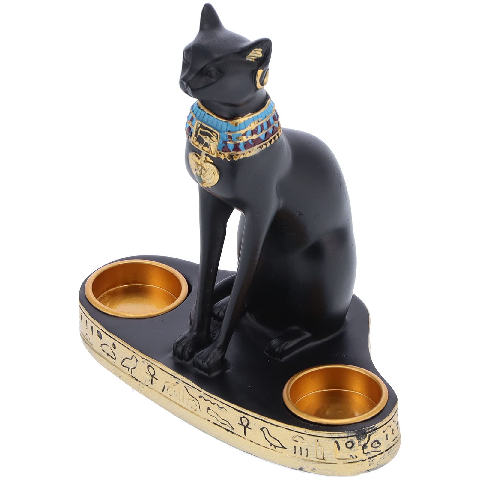 Vintage Black Cat Statue Candlestick Holder - Resin Cat Figurine Candle Holder for Home Office Decor, Halloween & Gothic Decorations