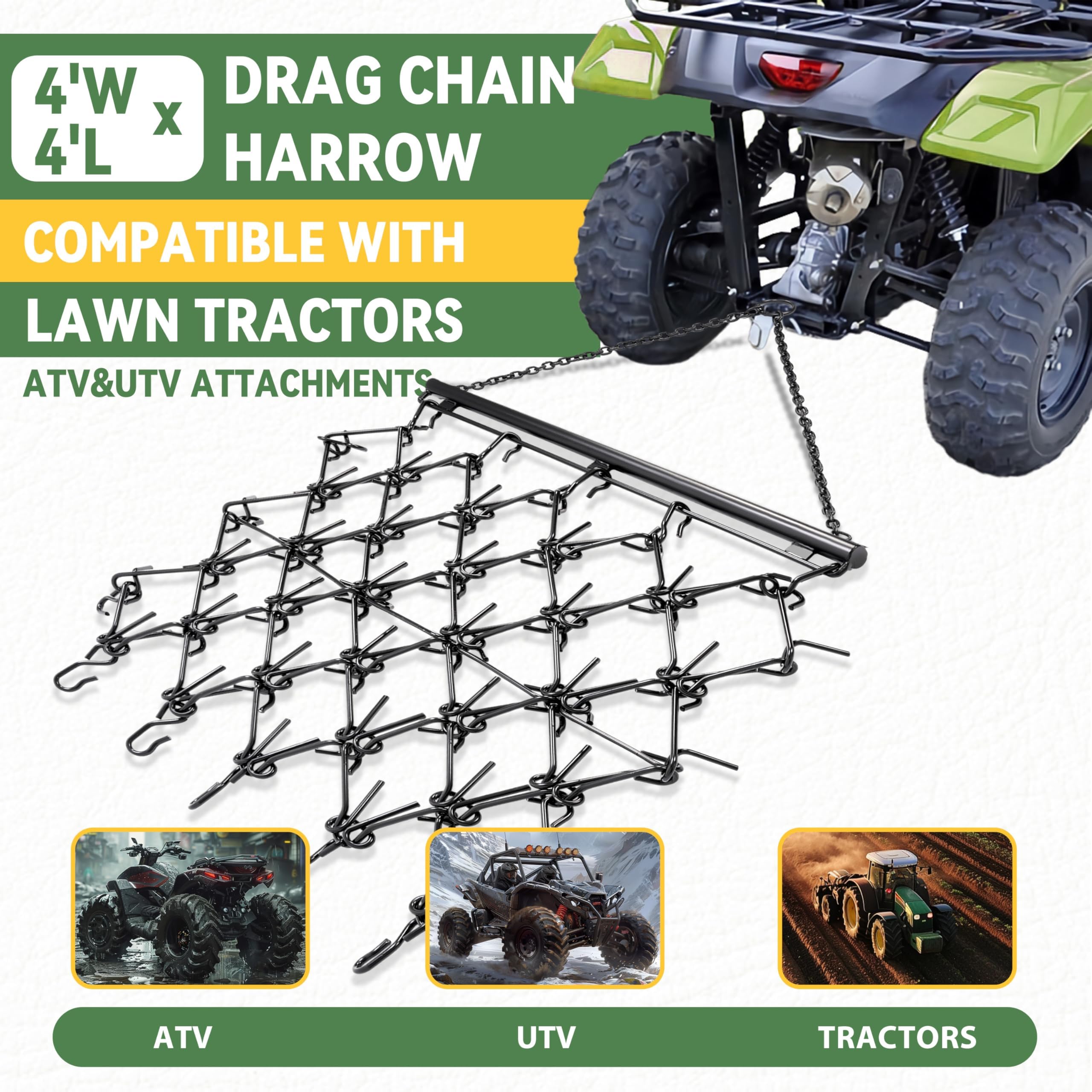 KUAFU 4' x 4' Heavy Duty Chain Drag Harrow with 3/8
