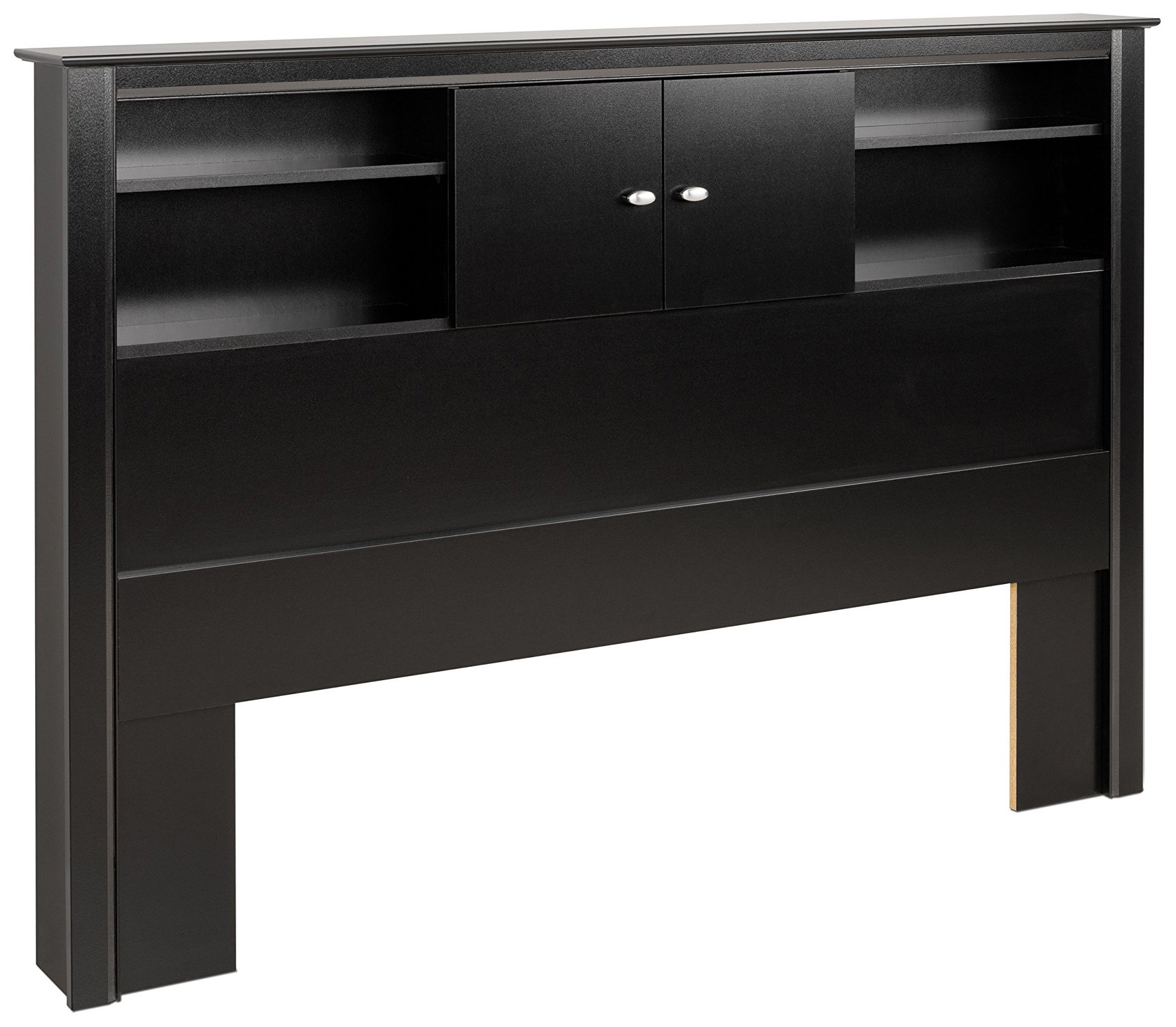 PREPAC Black Kallisto Bookcase Headboard with Doors - Stylish Storage Bed Frame for Small Spaces | Perfect for Apartments, Dorms & Guest Rooms