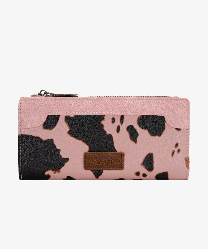 Wrangler Cow Print Zip Wallet for Men & Women - Stylish Leather Bifold Wallet with RFID Protection - Perfect for Travel, Work & Everyday Use