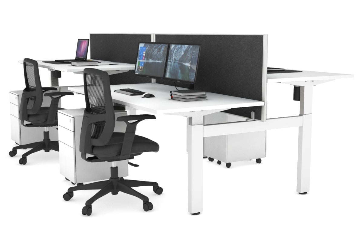 Adjustable 4-Person H Bench Workstation - White Frame (1400L x 800W) | Ergonomic Office Desk for Team Collaboration & Workspace Efficiency