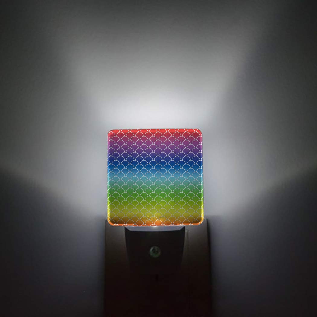 LED Night Light with Auto Sensor - Rainbow Mermaid Fish Scale for Bedroom, Bathroom & Hallway