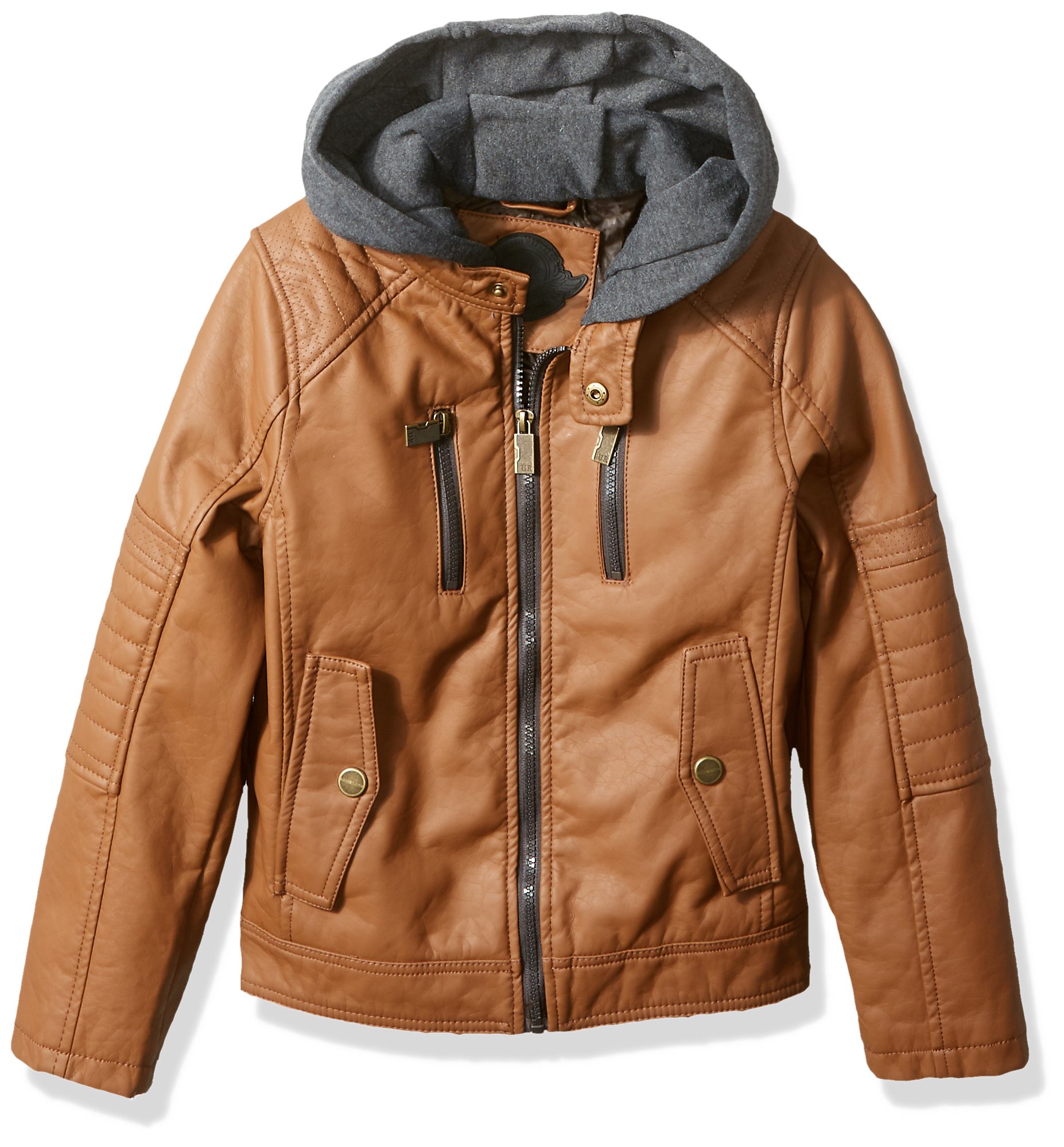 URBAN REPUBLIC Boys' Moto Jacket with Fleece Hoodie - Stylish Winter Biker Jacket for Kids - Perfect for Outdoor Play, School & Cold Weather