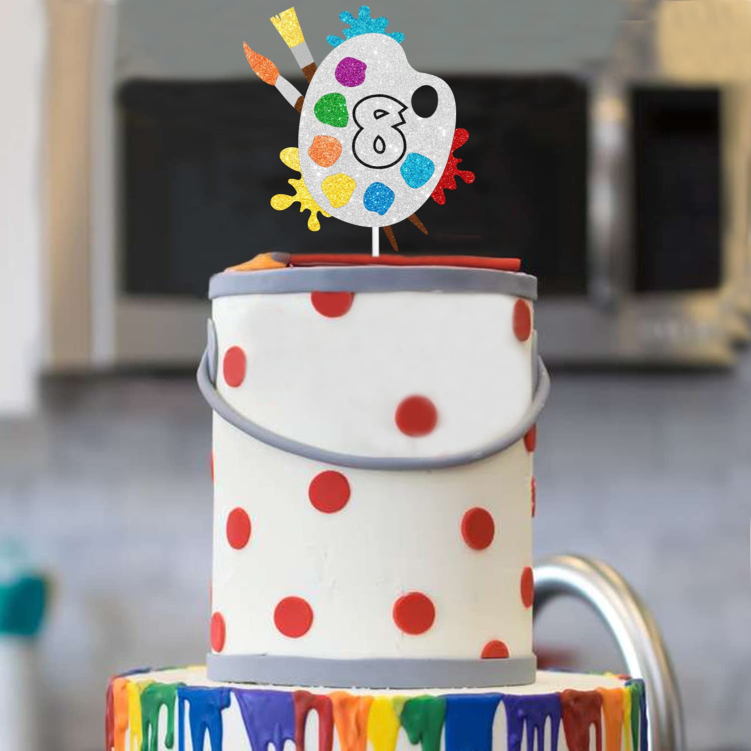 8th Birthday Slime Cake Topper - Artistic Palette Painting Graffiti Design for Boys & Girls - 8 Years Old Party Decorations - Perfect for Birthday Cakes, Cupcakes, and Dessert Table Displays