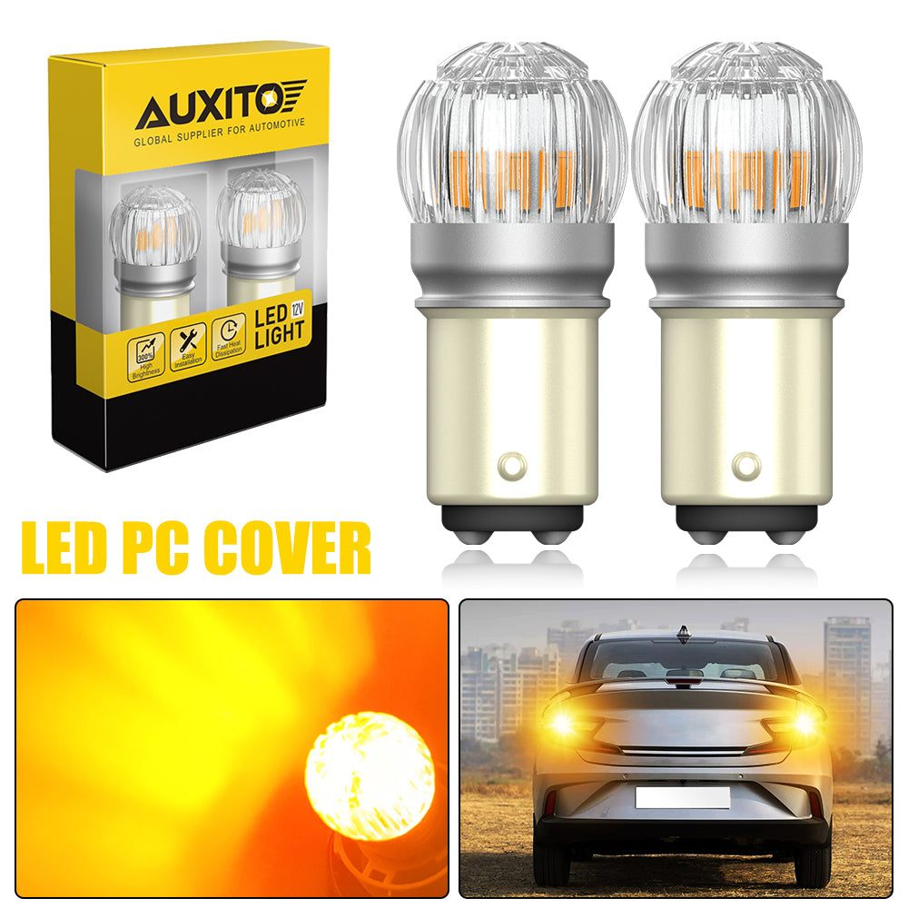 AUXITO Upgraded 1157 LED Bulbs - Super Bright Amber Yellow Turn Signal Lights (2057 2357 3496 7528 Compatible) for Cars, Trucks & Motorcycles - Enhanced Visibility & Safety
