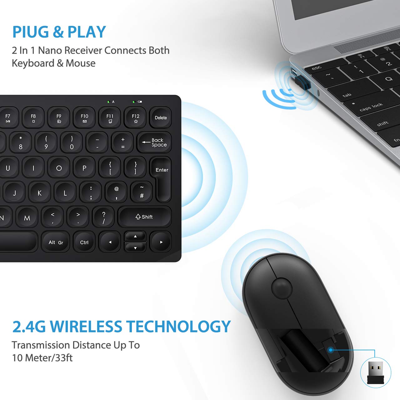 WisFox 2.4GHz Wireless Keyboard and Mouse Combo - Ultra Slim, Compact & Quiet USB Keyboard Mouse Set with QWERTY UK Layout for Windows PC, Laptop, Desktop - Perfect for Office Work, Gaming & Home Computing