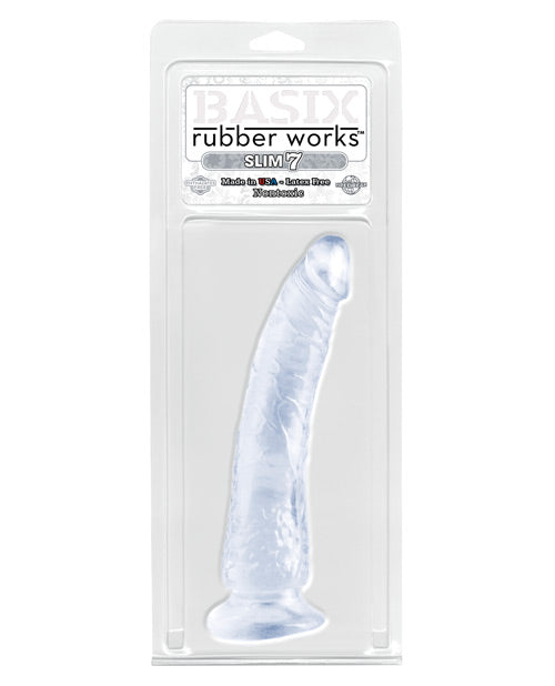 Basix Dong Slim 7 Inch Clear Dildo with Strong Suction Cup - Perfect for Solo Play, Couples Fun & Discreet Storage