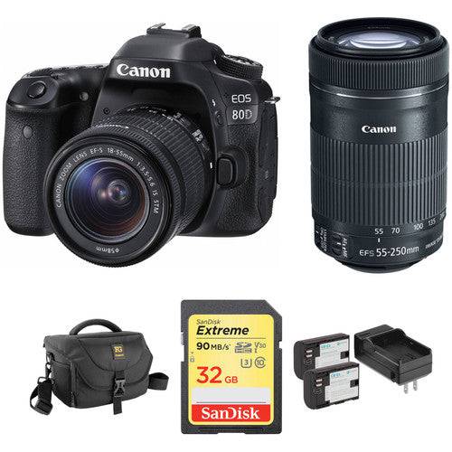 Canon EOS 80D DSLR Camera with 18-55mm & 55-250mm Lens Kit - Professional Photography for Travel, Sports & Portrait Shooting