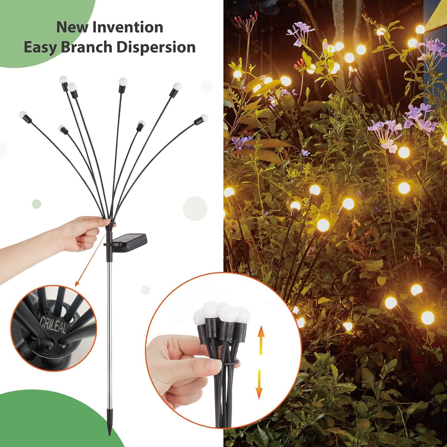 8 LED Solar Powered Firefly Lights - Outdoor Waterproof Starburst Swaying Solar Garden Lights for Pathway, Landscape & Yard Decor (4 Pack, Warm White) | Perfect for Patio, Walkway & Backyard Lighting
