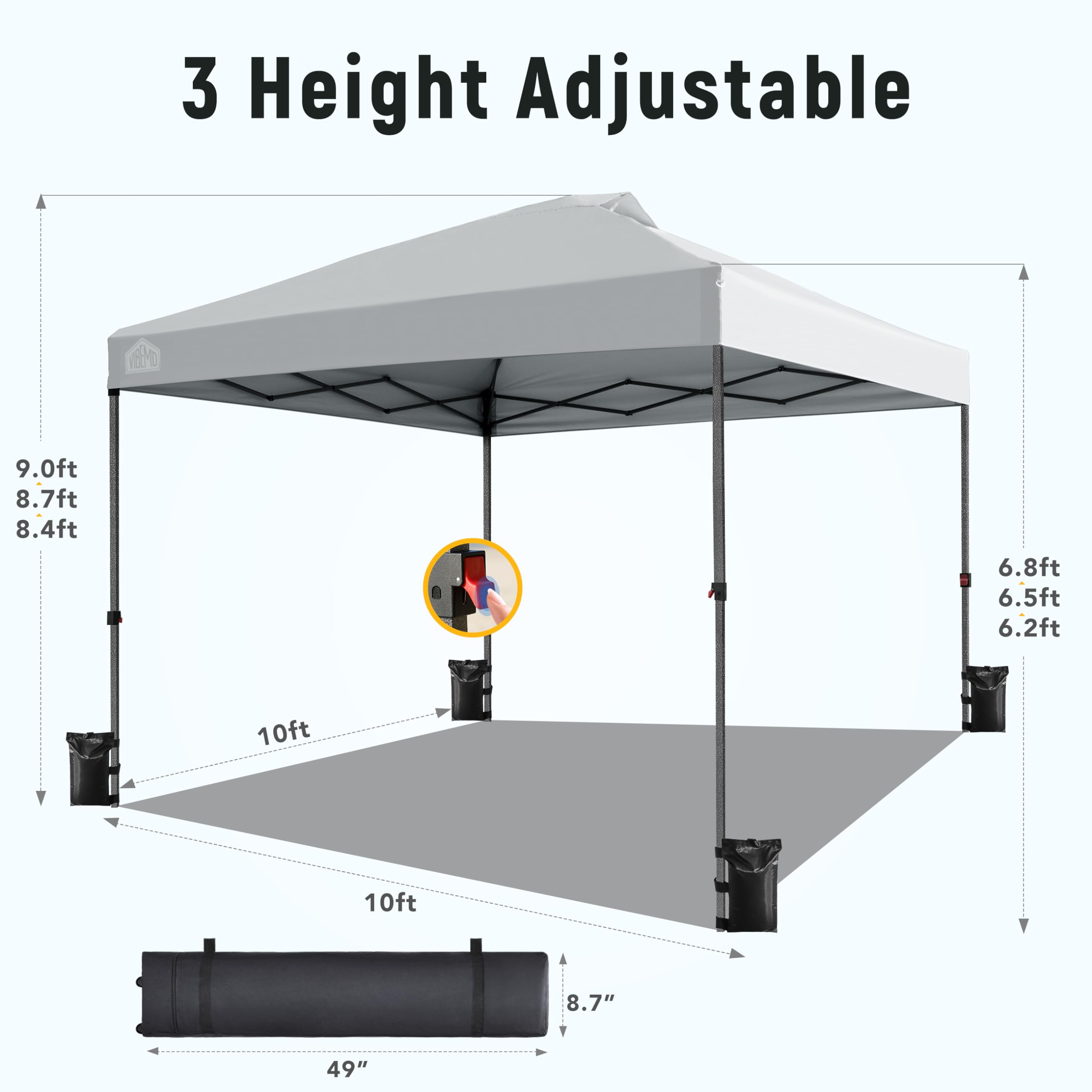 10x10 Pop Up Canopy Tent - Easy 1-Person Setup with Roller Bag, 3 Adjustable Heights, 4 Sandbags & 8 Stakes - Waterproof & UPF50+ Sun Protection - Perfect for Outdoor Parties, Beach Events, Camping & Backyard Gatherings