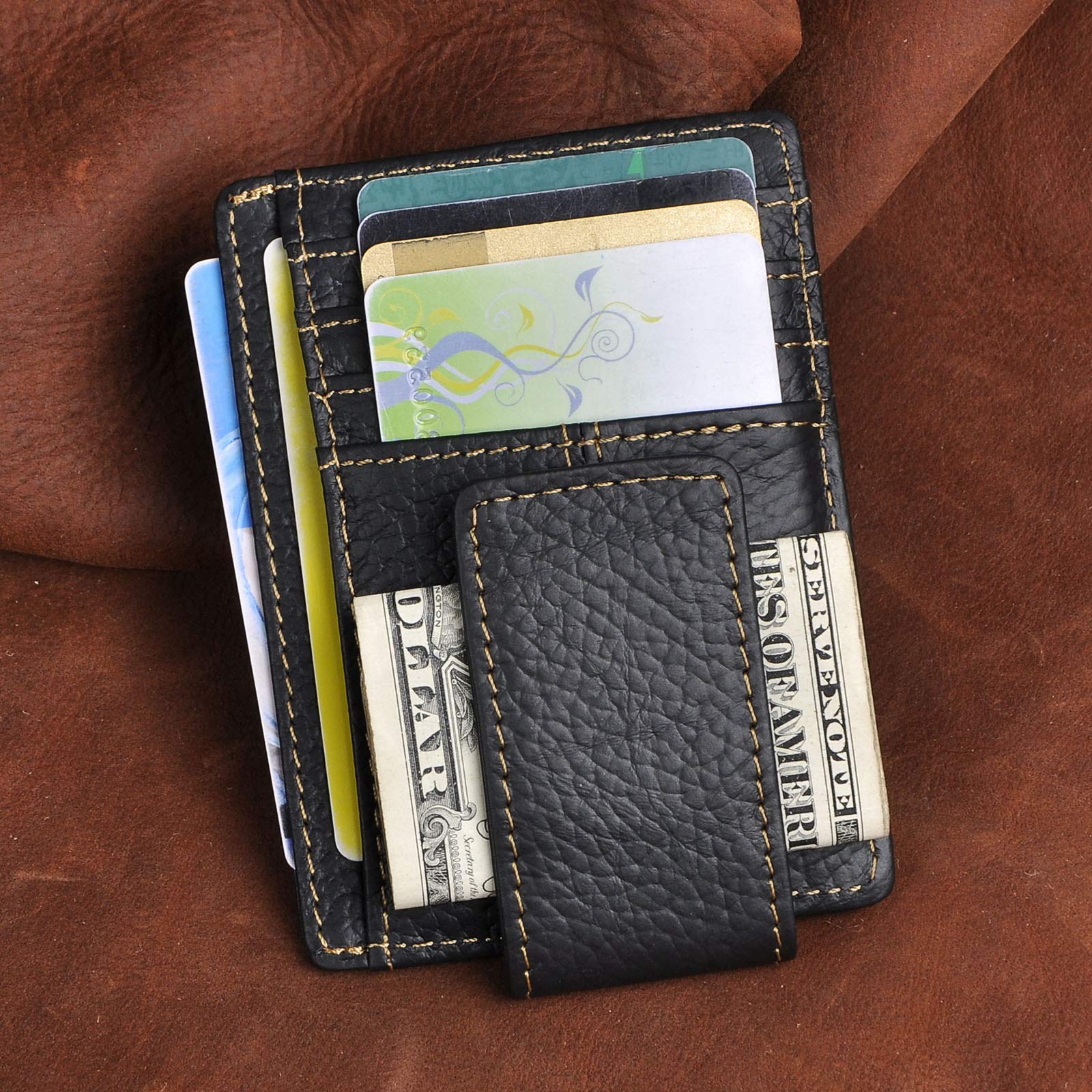 Genuine Leather Magnetic Money Clip Wallet - Slim RFID Blocking Credit Card Holder for Men - Perfect for Travel, Business & Everyday Use