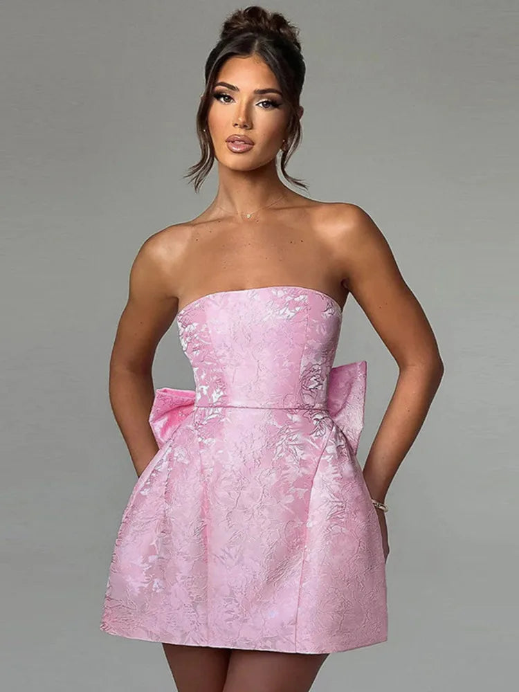 Sexy Backless Bow Mini Dress for Women - Off Shoulder Strapless Sleeveless Bodycon Party Club Dress | Elegant Night Out, Date Night, Cocktail Party, Summer Vacation Outfit