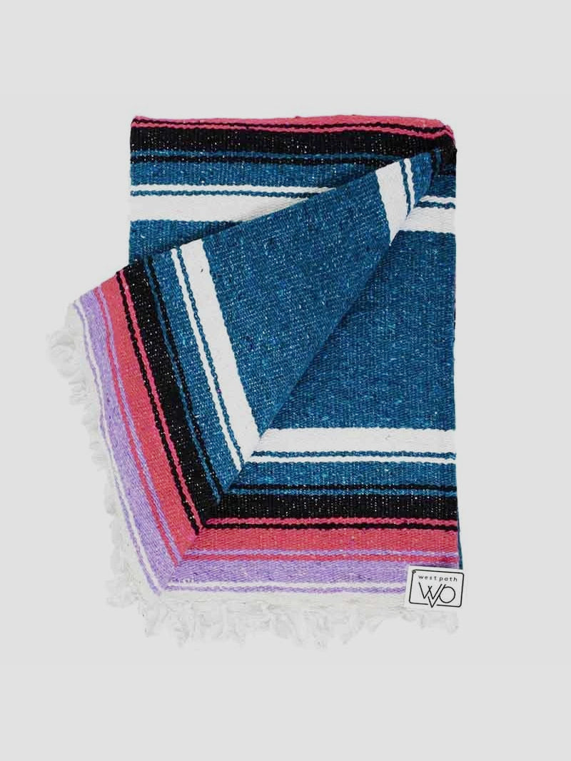 West Path Baja Diamond Yoga Blanket - Premium Aegean Blue Handwoven Mexican Throw for Meditation, Beach & Outdoor Use - Eco-Friendly Spiritual Gift for Yogis & Travelers