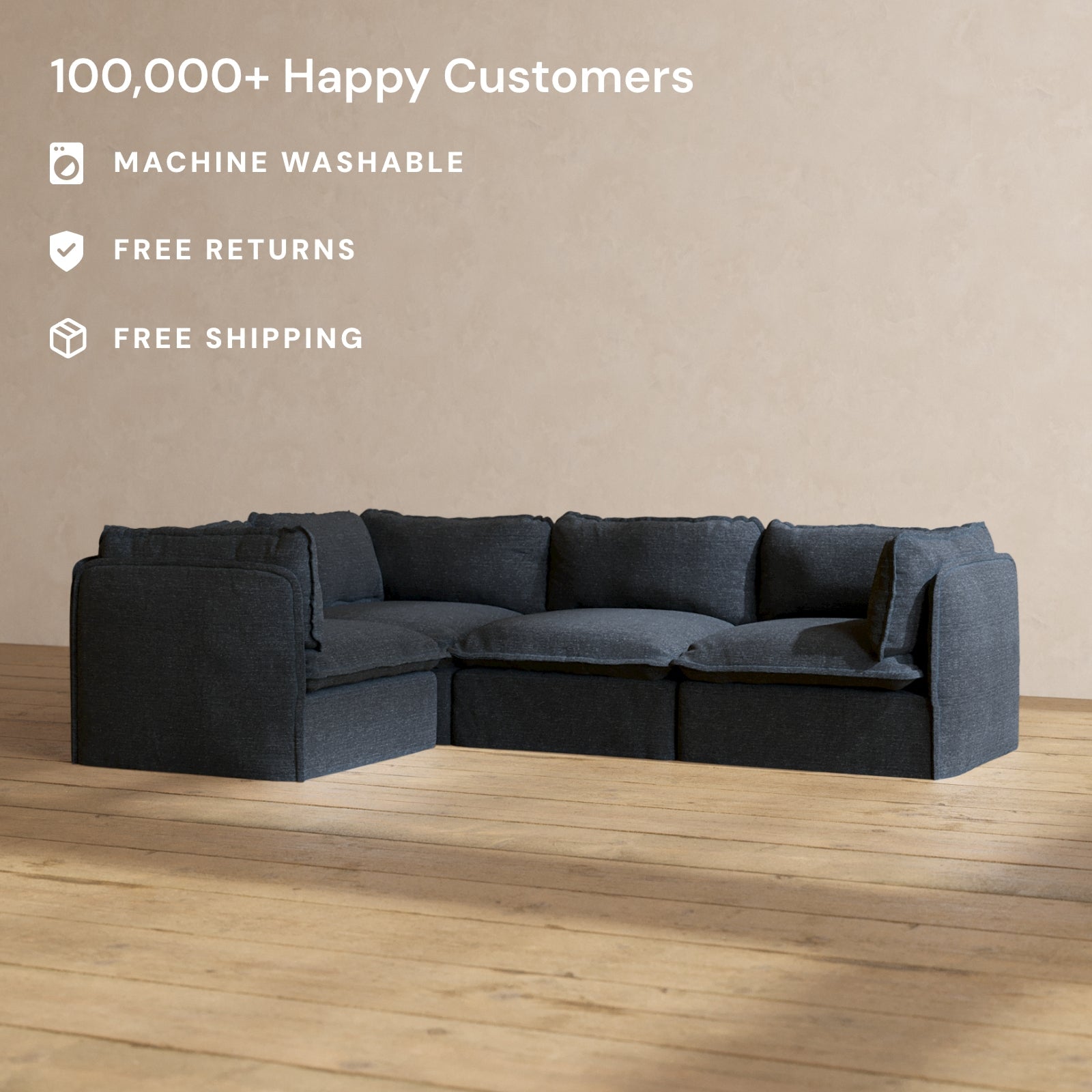 Modular Performance 4-Seater Corner Sectional Sofa in Indigo Blue | Premium Comfort Blend for Living Room, Lounge & Family Room