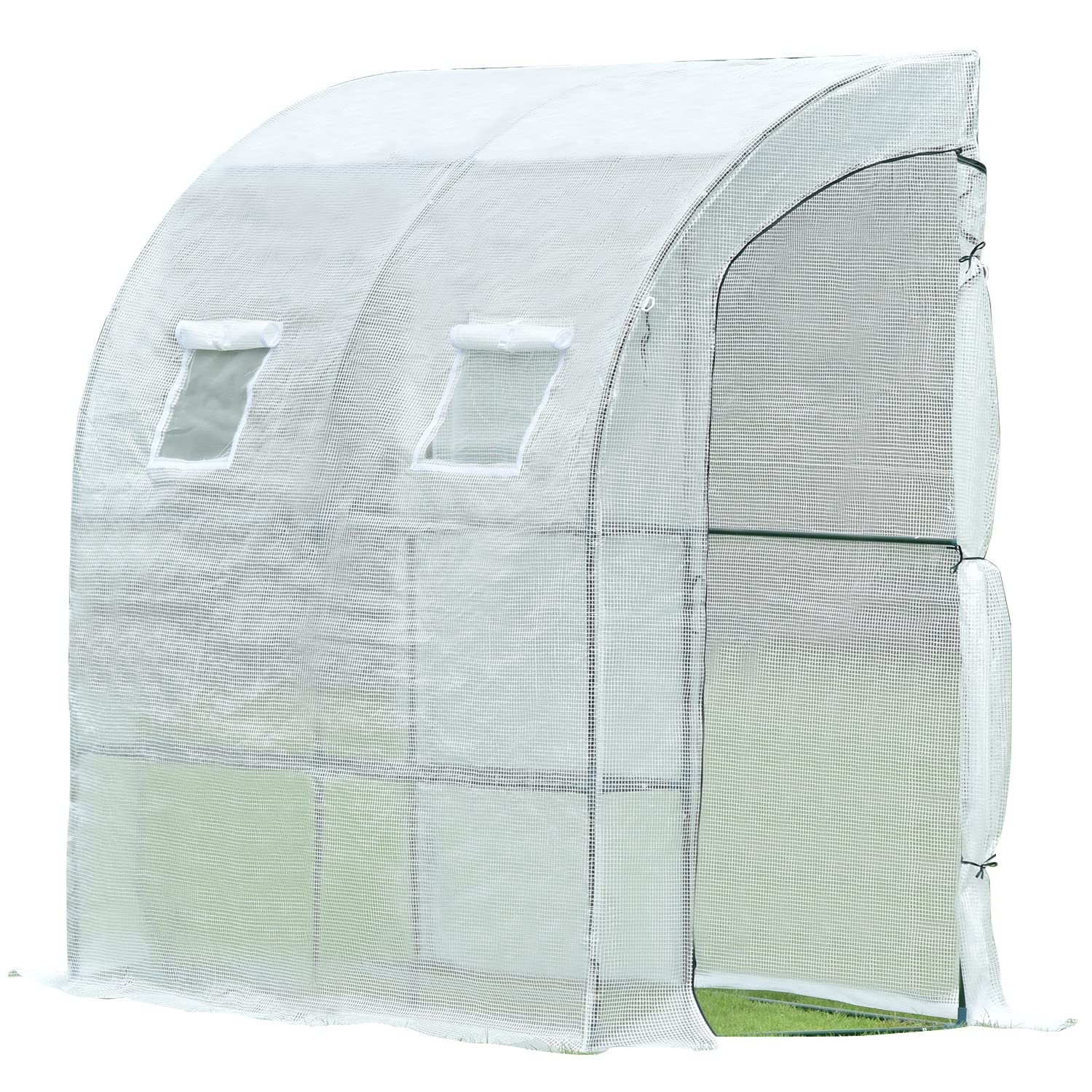 Veryke Lean-to Walk-in Greenhouse with Roll-Up Side Windows - Outdoor Plant, Flower & Vegetable Growing Solution for Gardens and Patios (White)