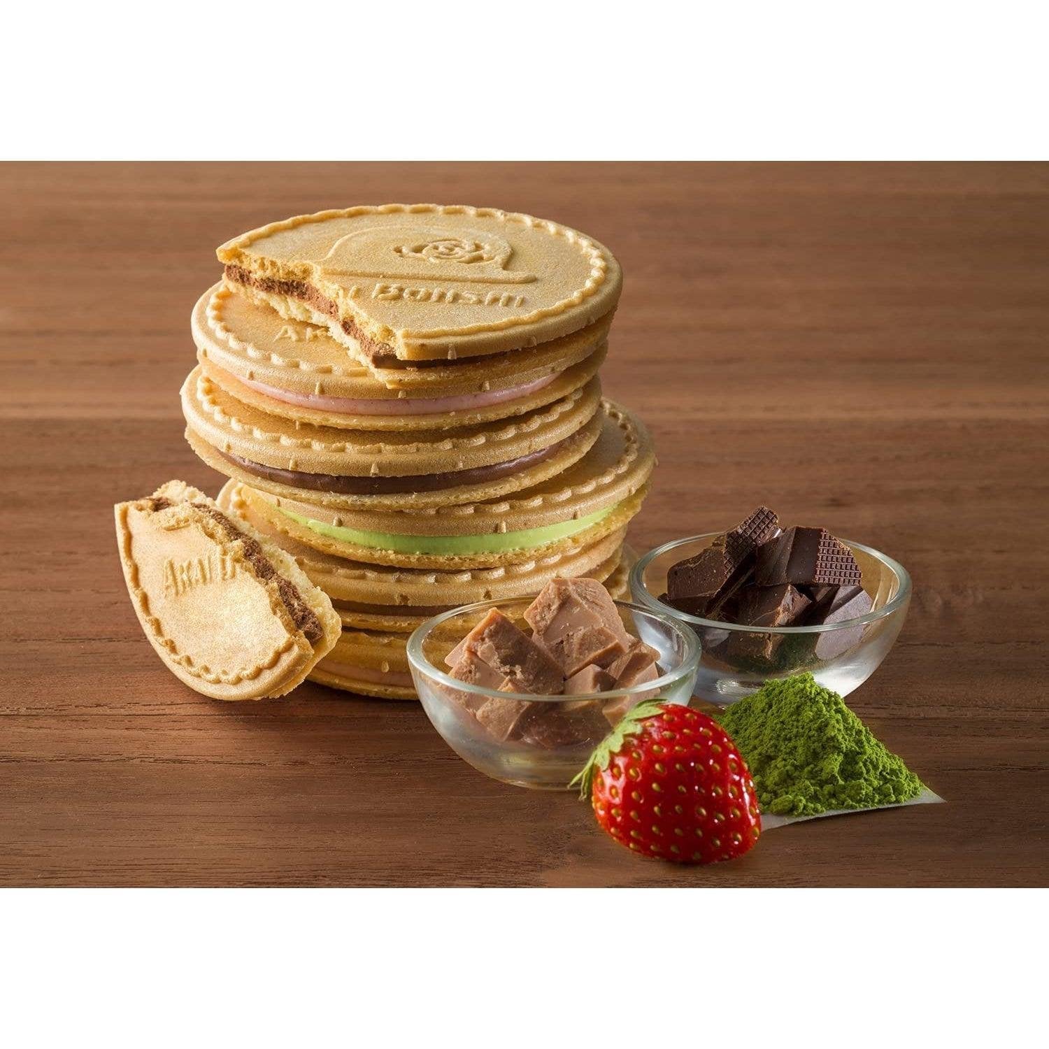 Akai Bohshi Whipped Chocolate Sandwich Biscuits 4 Flavors Variety Pack - 32 Piece Japanese Snack Box for Parties, Gifts & Tea Time