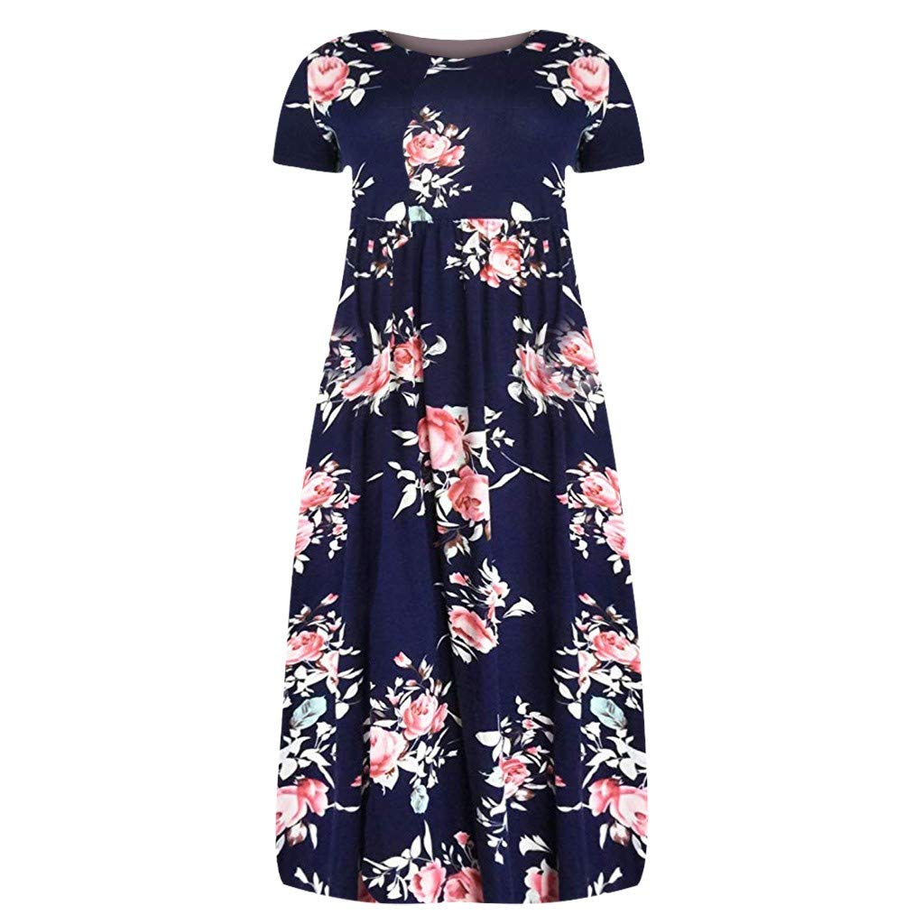 Plus Size O-Neck Short Sleeve Women's Black Dress with Pockets & Side Slit - Flowy Casual Summer Dress for Beach, Party & Office Wear