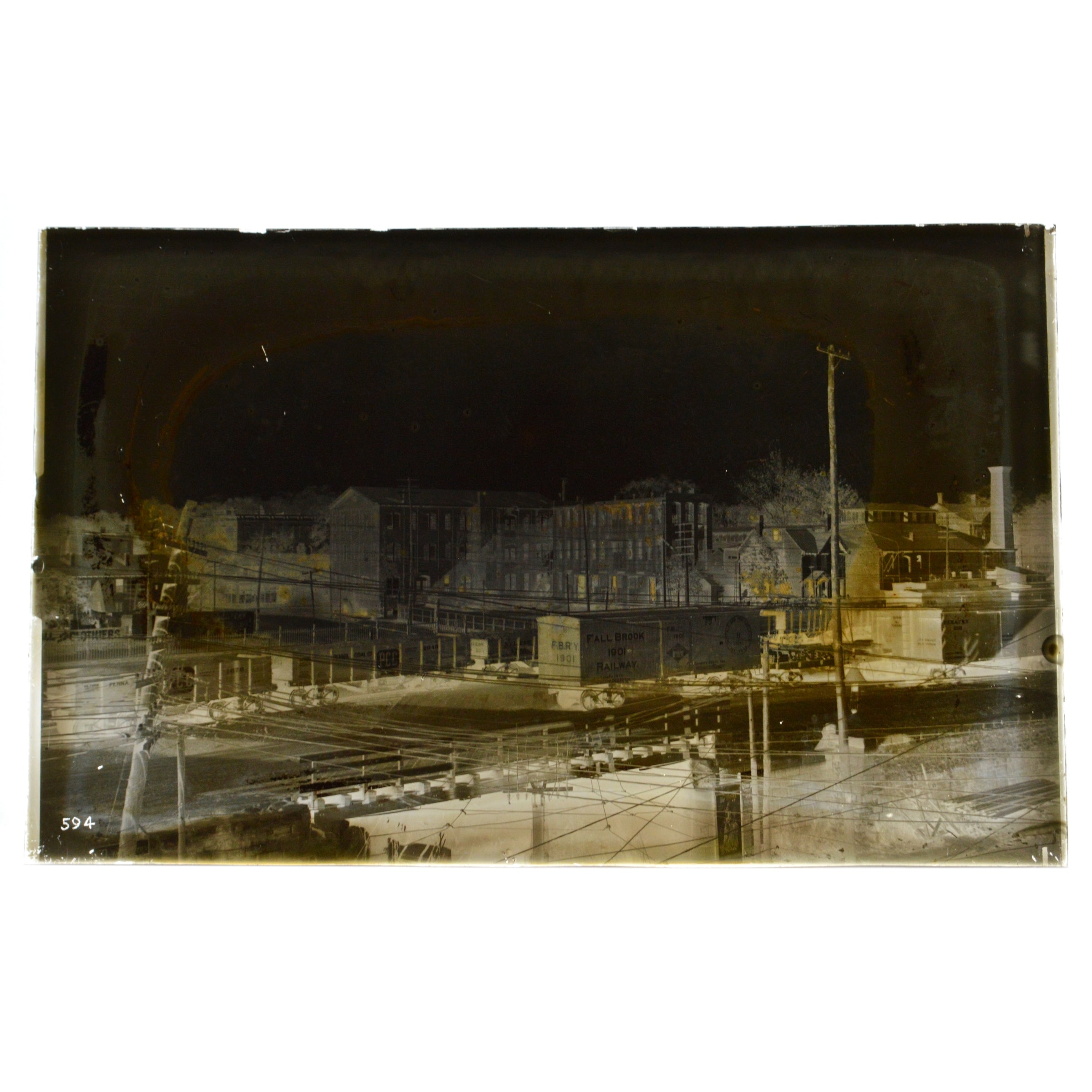 Antique 5x8 Glass Photo Negative - John Royle & Sons Building c.1901 Train Yard - Vintage Photography Collectible for History Enthusiasts & Home Decor