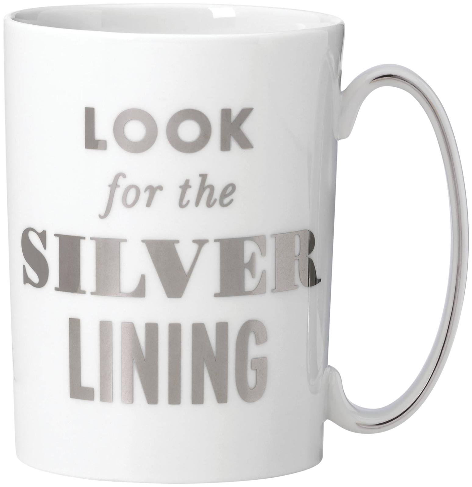 Kate Spade New York Simply Spark Mug - Silver Lining White Ceramic Coffee Cup with Glitter Accents | Perfect for Office, Home & Gift Giving