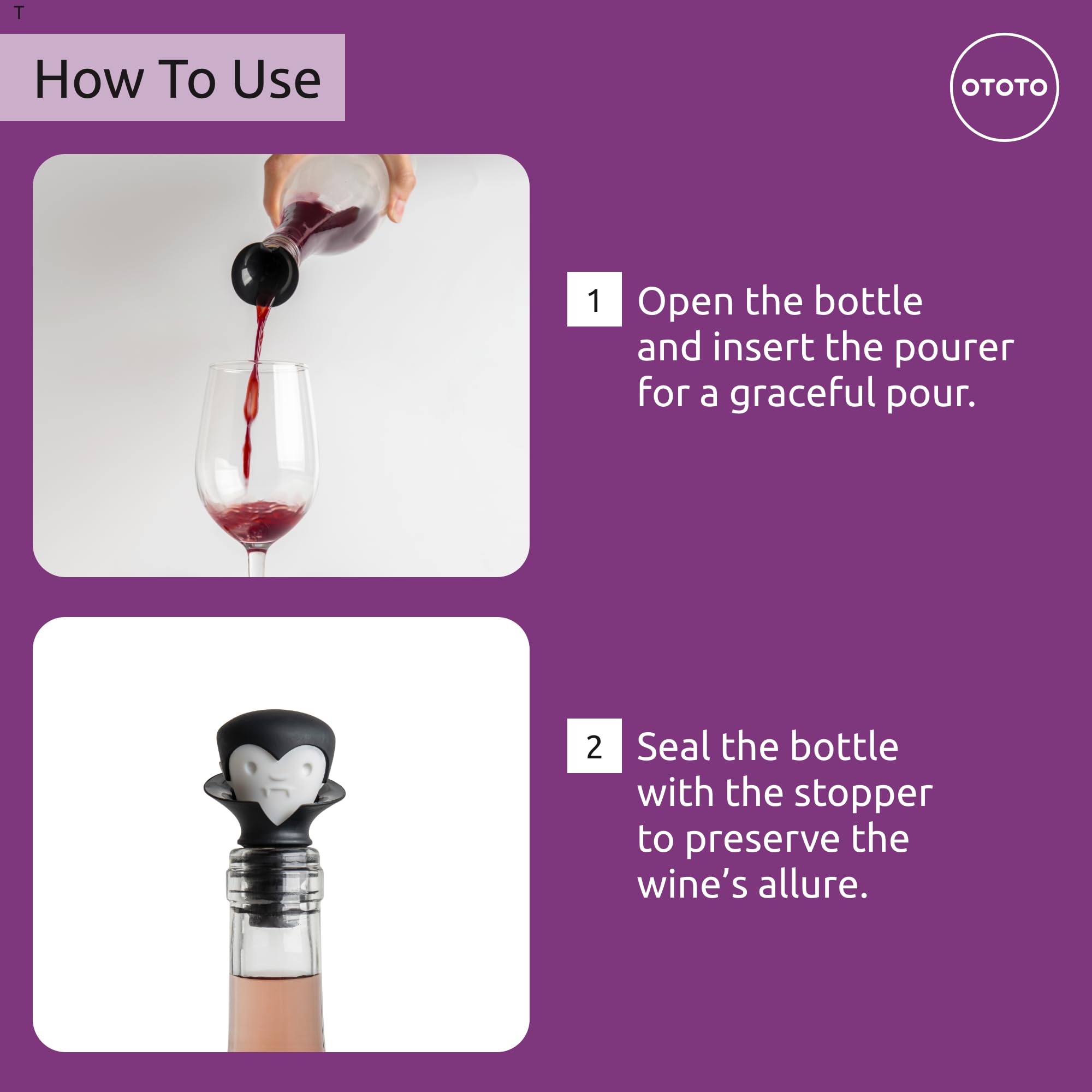 OTOTO Count Corkula Wine Stoppers & Pourer - Halloween Gifts for Wine Lovers, Spooky Wine Bottle Stopper & Pourer Set, Gothic Wine Accessories, Fun Kitchen Gadgets - Perfect for Halloween Parties, Wine Tastings & Gothic Home Decor