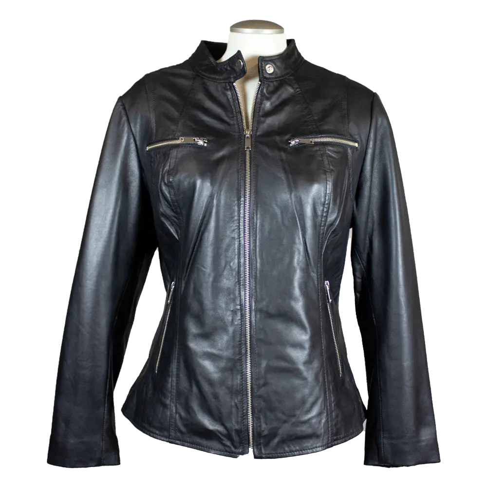 BOL Women's Zip Pocket Leather Jacket - Stylish Faux Leather Biker Jacket with Zipper Pockets for Casual Outings & Night Out