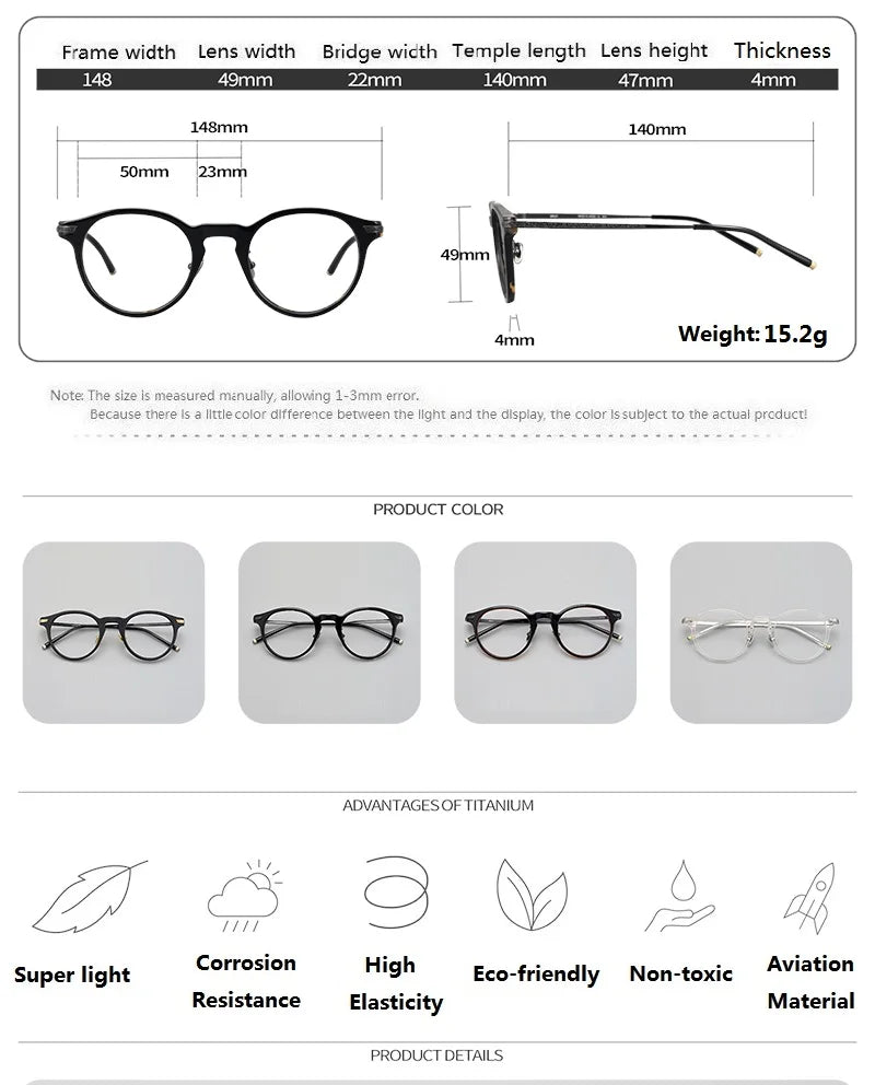 Aimee Unisex Full Rim Round Titanium Acetate Eyeglasses 84994 - Lightweight & Durable Frame for Men & Women - Perfect for Reading, Work & Everyday Use