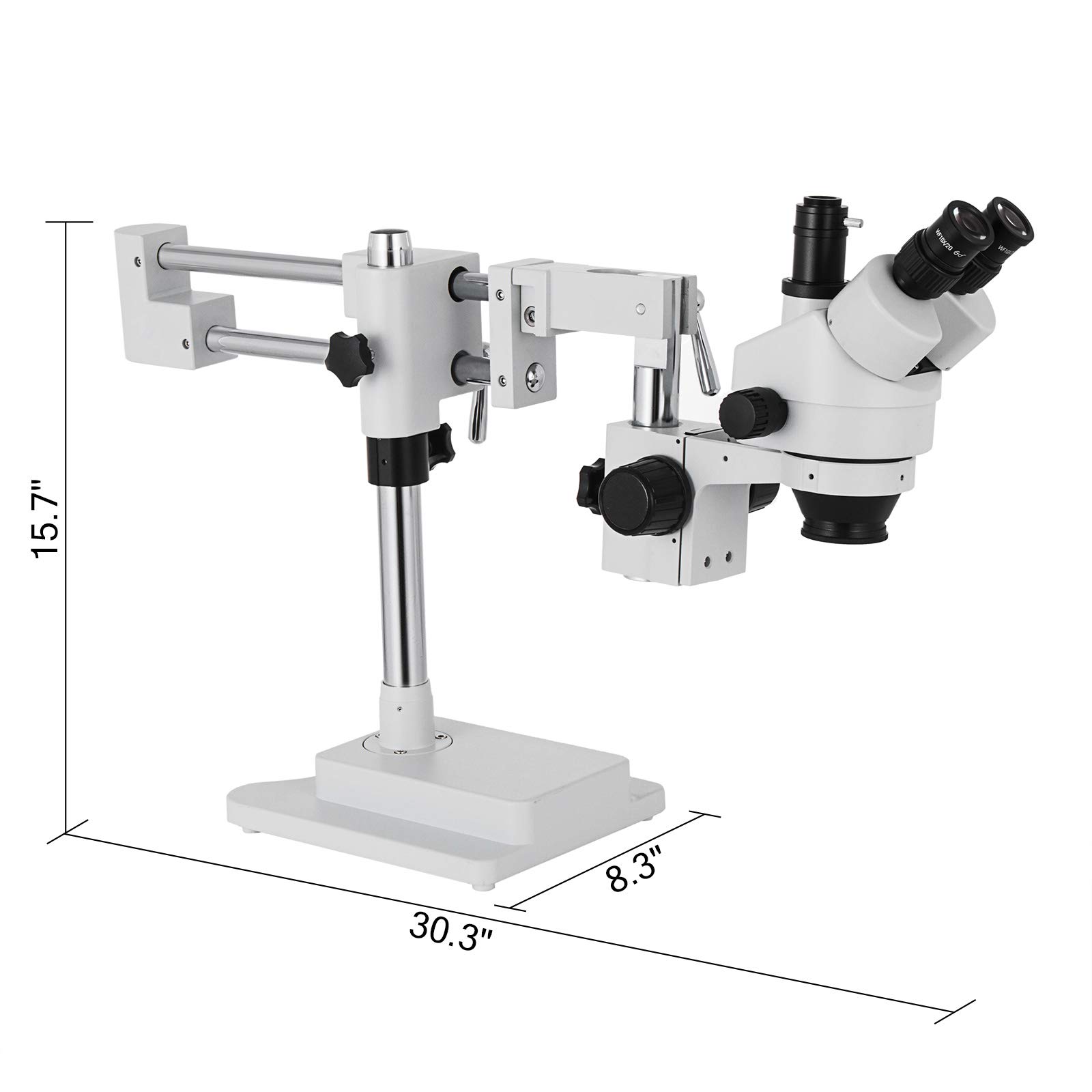 VEVOR Trinocular Stereo Zoom Microscope 3.5X-90X Magnification, 360° Rotatable Head with Dual Arm Stand - Ideal for Laboratory Research, Electronics Repair & Jewelry Inspection