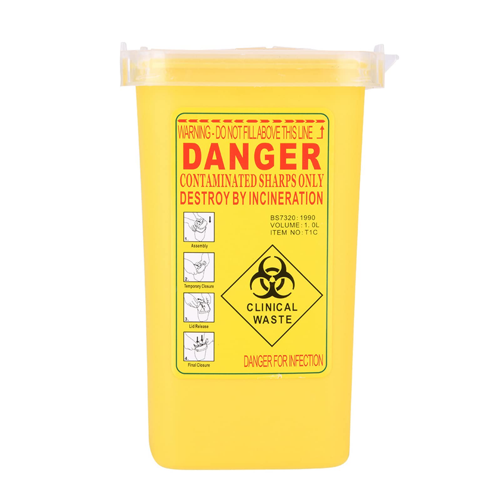 Brrnoo 1L Medical Sharps Container - Puncture-Resistant Biohazard Waste Box with Secure Mailbox-Style Lid for Safe Needle Disposal (Yellow) | Ideal for Tattoo Shops, Clinics & Home Healthcare Use